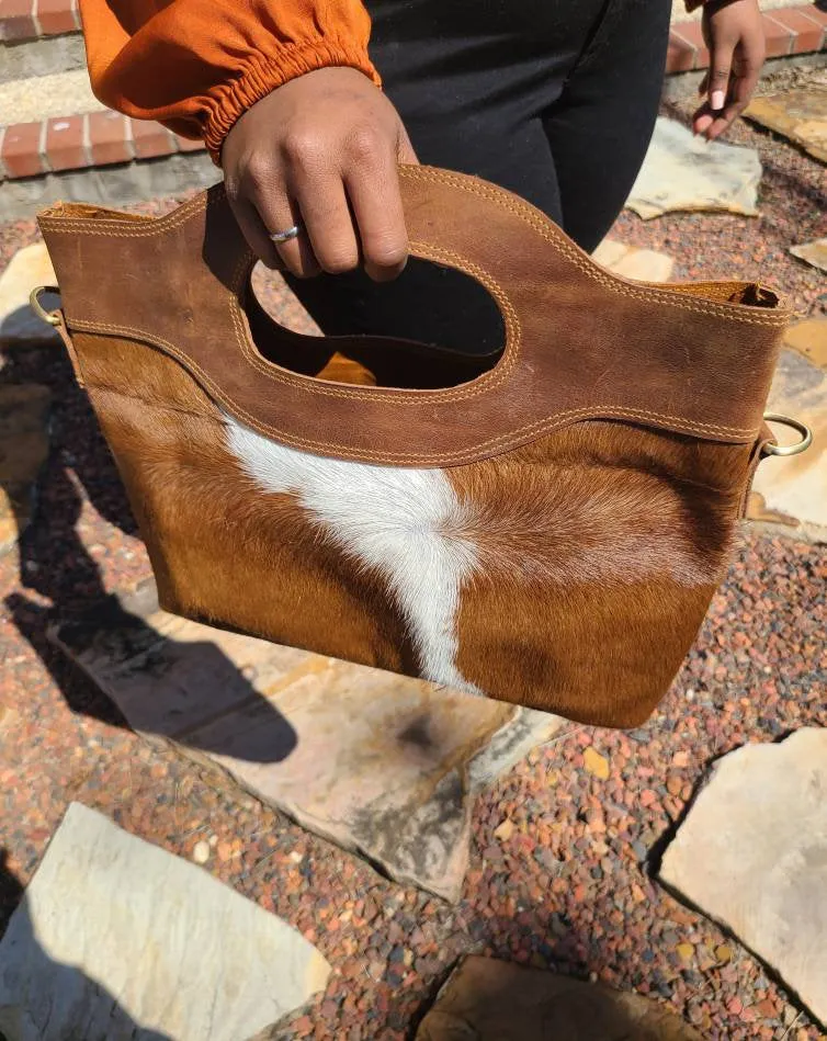 Hair-on Cowhide Leather Western Handbag - Brown and White
