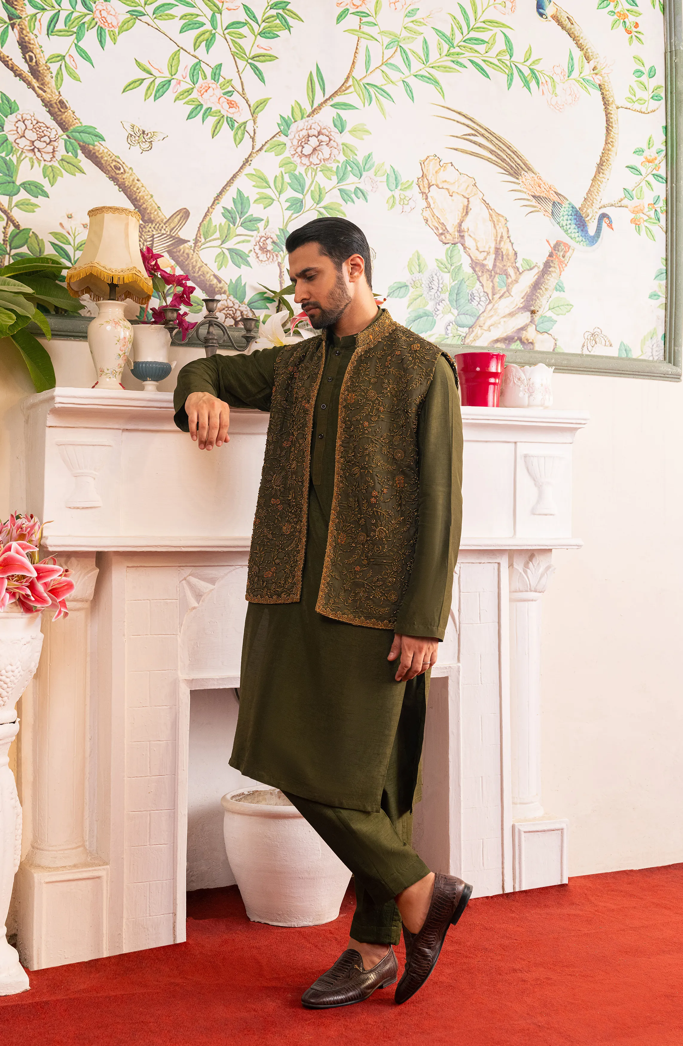 Jahaan – Olive Green Silk Ensemble