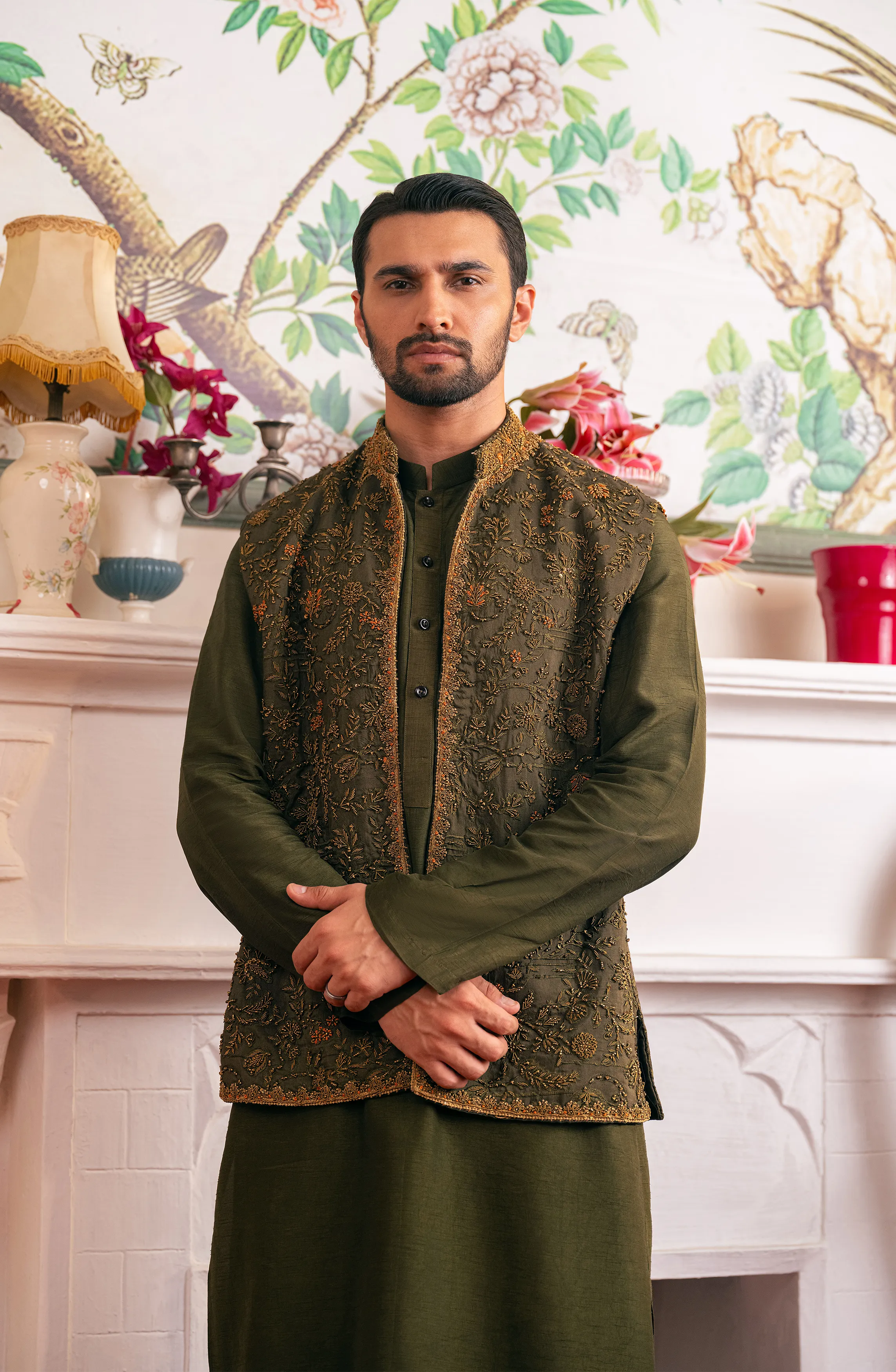 Jahaan – Olive Green Silk Ensemble