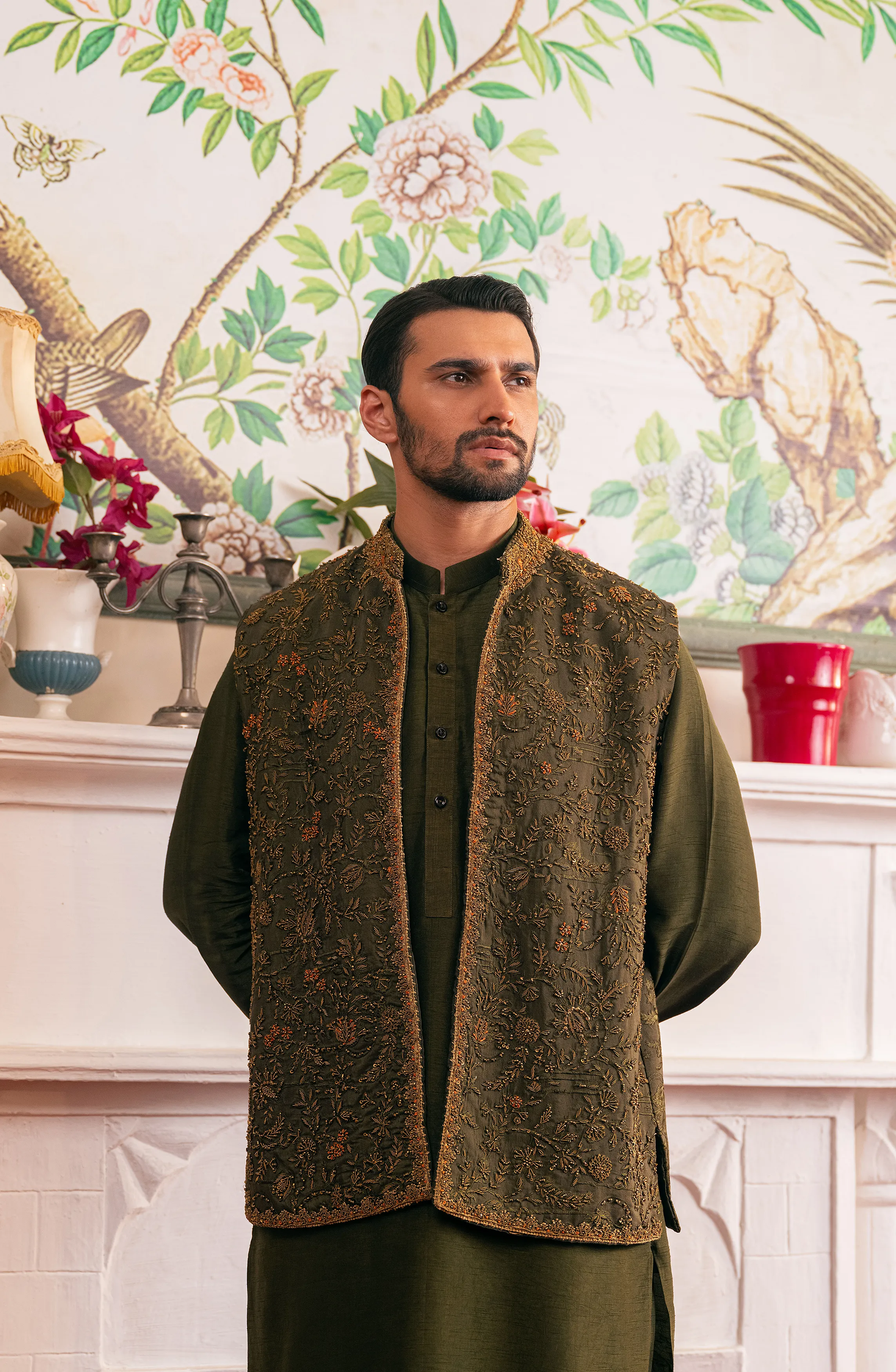 Jahaan – Olive Green Silk Ensemble