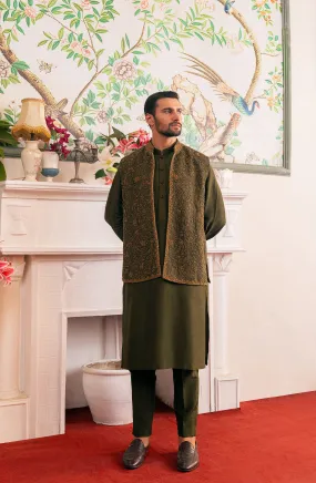 Jahaan – Olive Green Silk Ensemble