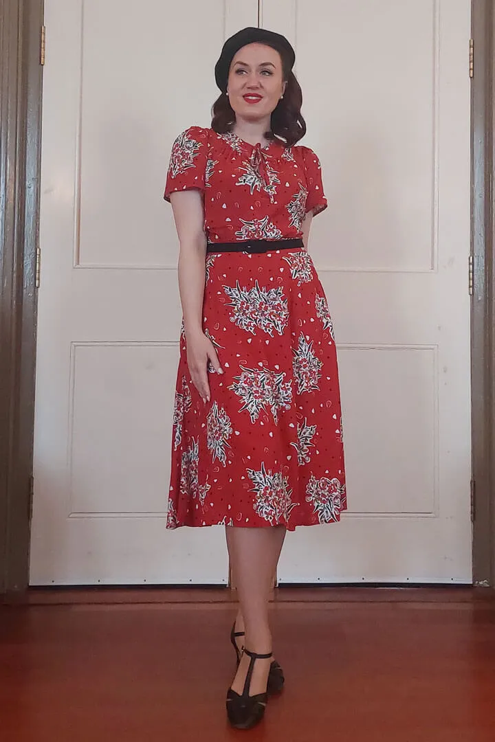 Joan A Line Skirt In Red Floral