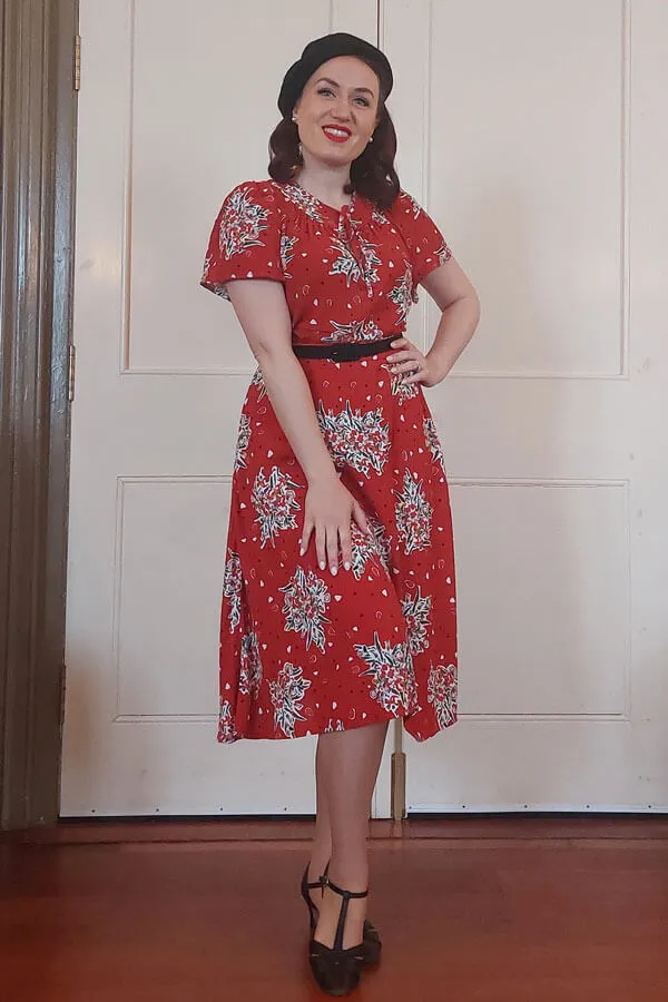 Joan A Line Skirt In Red Floral