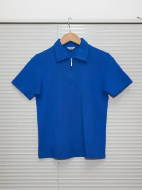 Jun Men 1980s blue cotton zip neck polo shirt - mens XS S