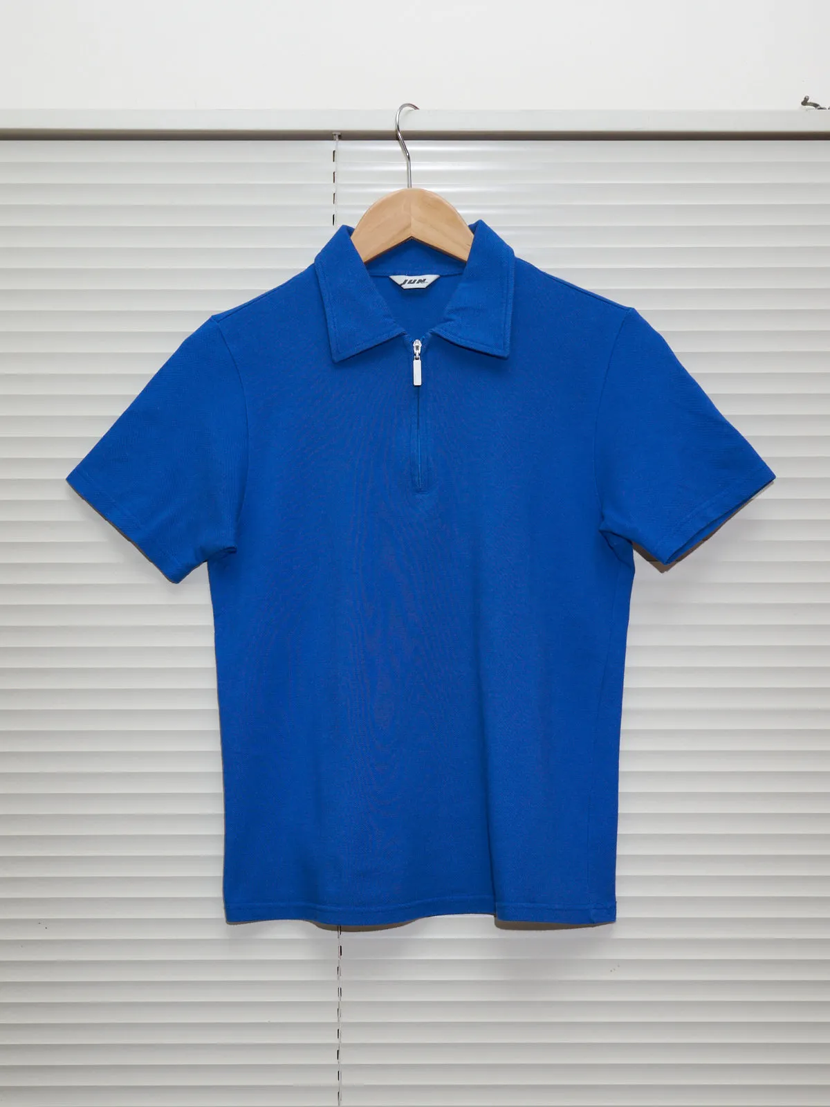 Jun Men 1980s blue cotton zip neck polo shirt - mens XS S