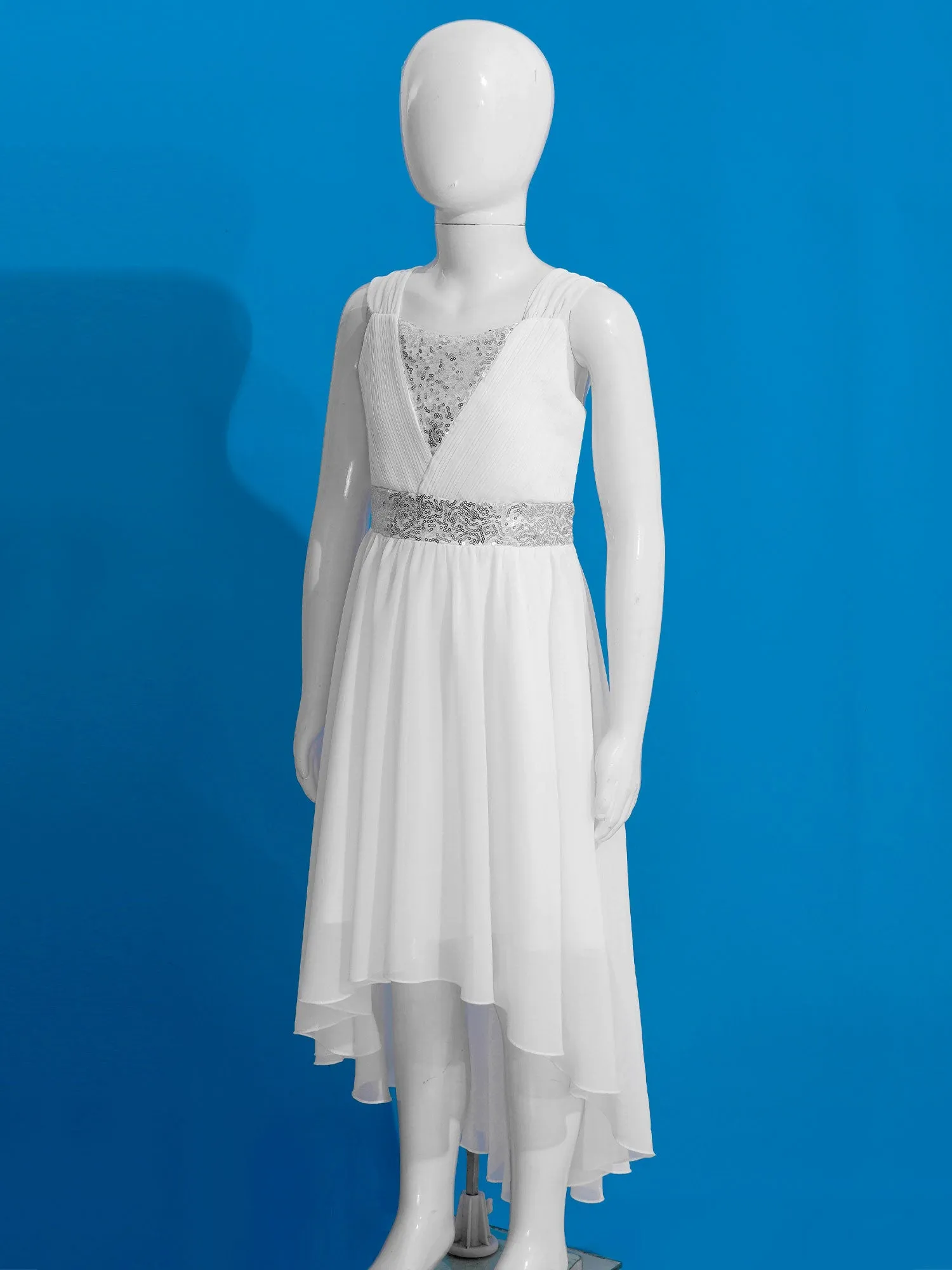 Junior Bridesmaid Dress Kids Girls Pleated Chiffon Dress Shiny Sequins Wedding Costume Children Princess Party Pageant Dress