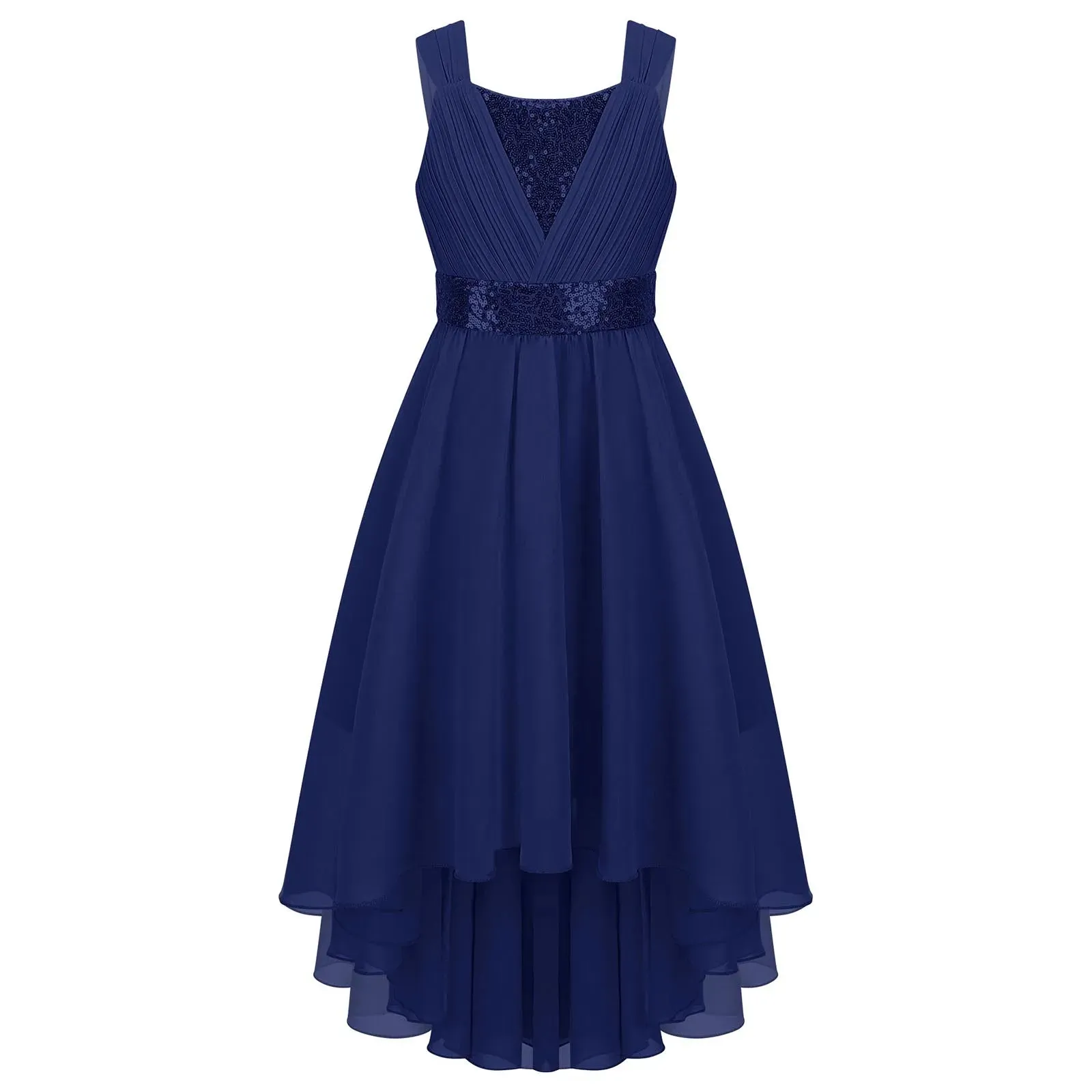 Junior Bridesmaid Dress Kids Girls Pleated Chiffon Dress Shiny Sequins Wedding Costume Children Princess Party Pageant Dress