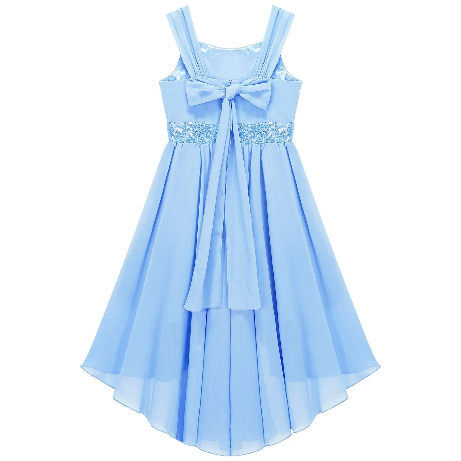 Junior Bridesmaid Dress Kids Girls Pleated Chiffon Dress Shiny Sequins Wedding Costume Children Princess Party Pageant Dress