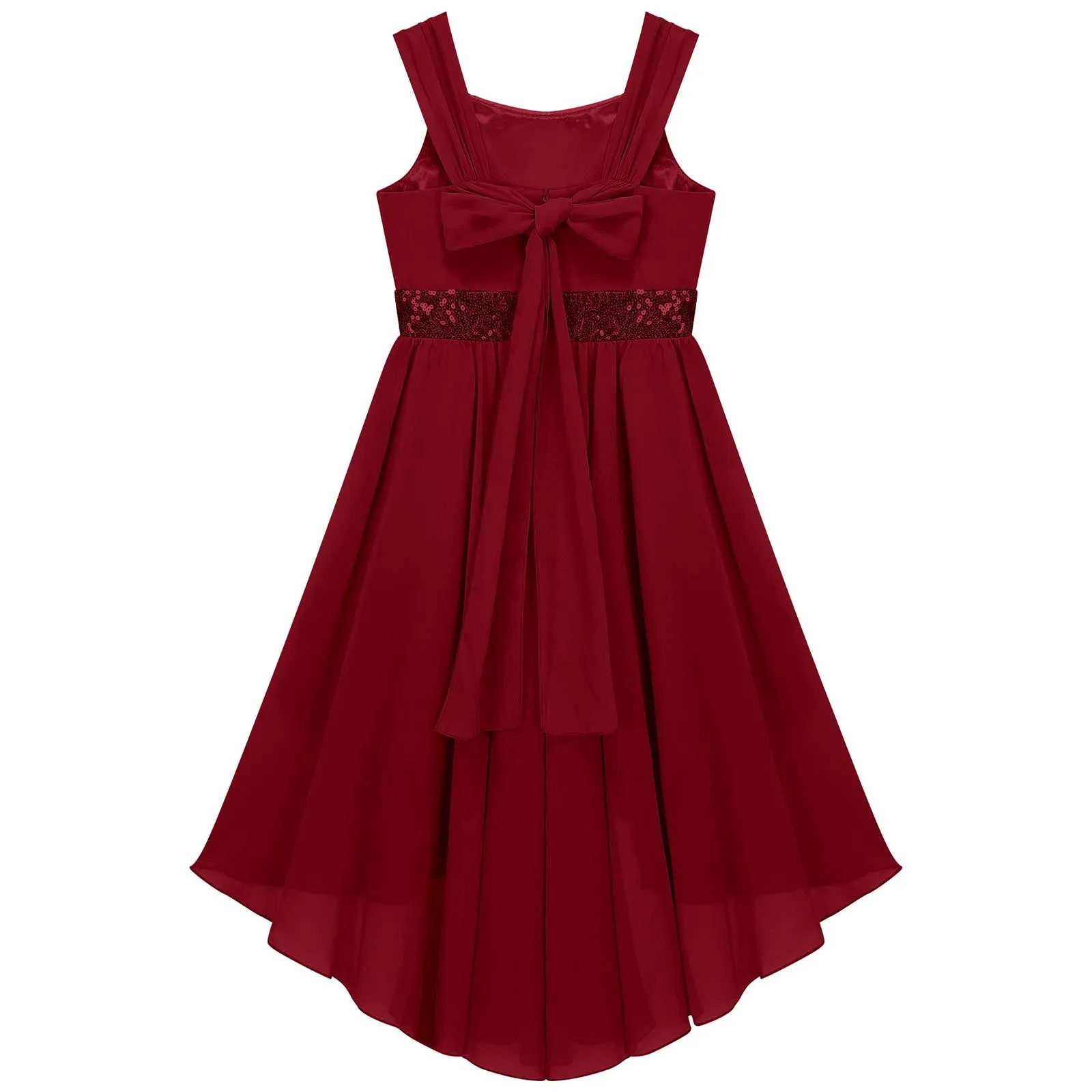 Junior Bridesmaid Dress Kids Girls Pleated Chiffon Dress Shiny Sequins Wedding Costume Children Princess Party Pageant Dress
