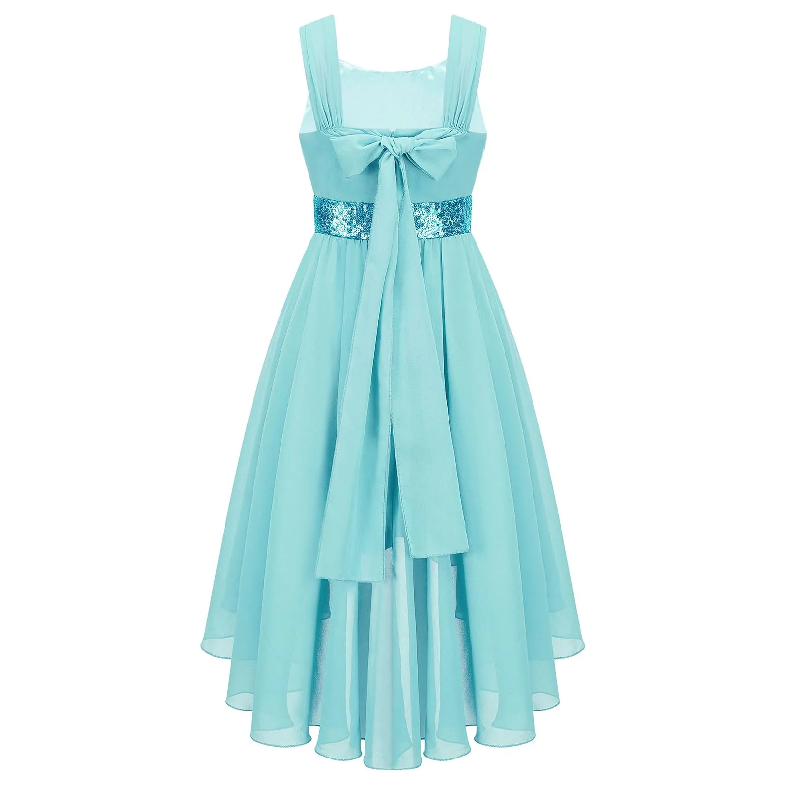 Junior Bridesmaid Dress Kids Girls Pleated Chiffon Dress Shiny Sequins Wedding Costume Children Princess Party Pageant Dress
