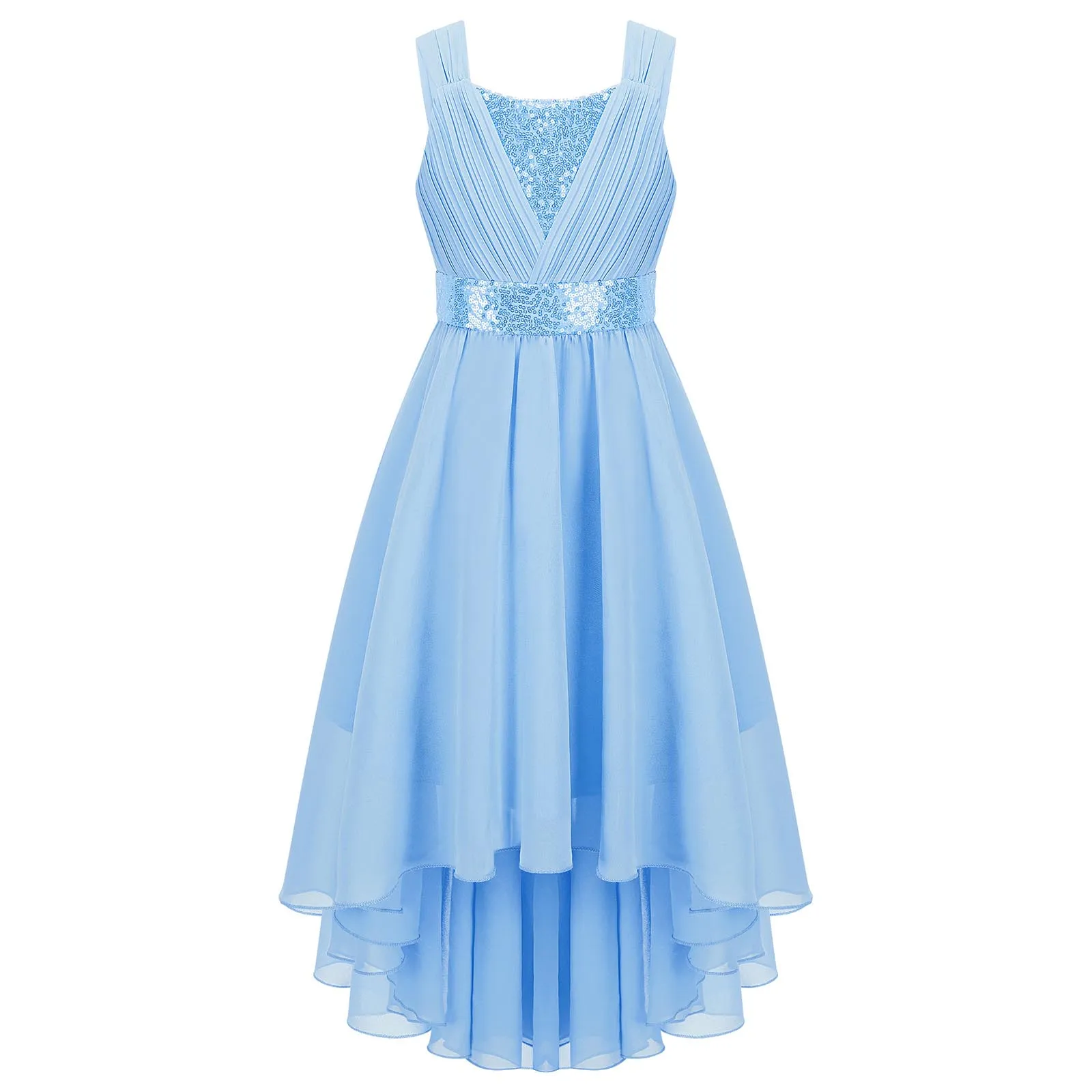 Junior Bridesmaid Dress Kids Girls Pleated Chiffon Dress Shiny Sequins Wedding Costume Children Princess Party Pageant Dress