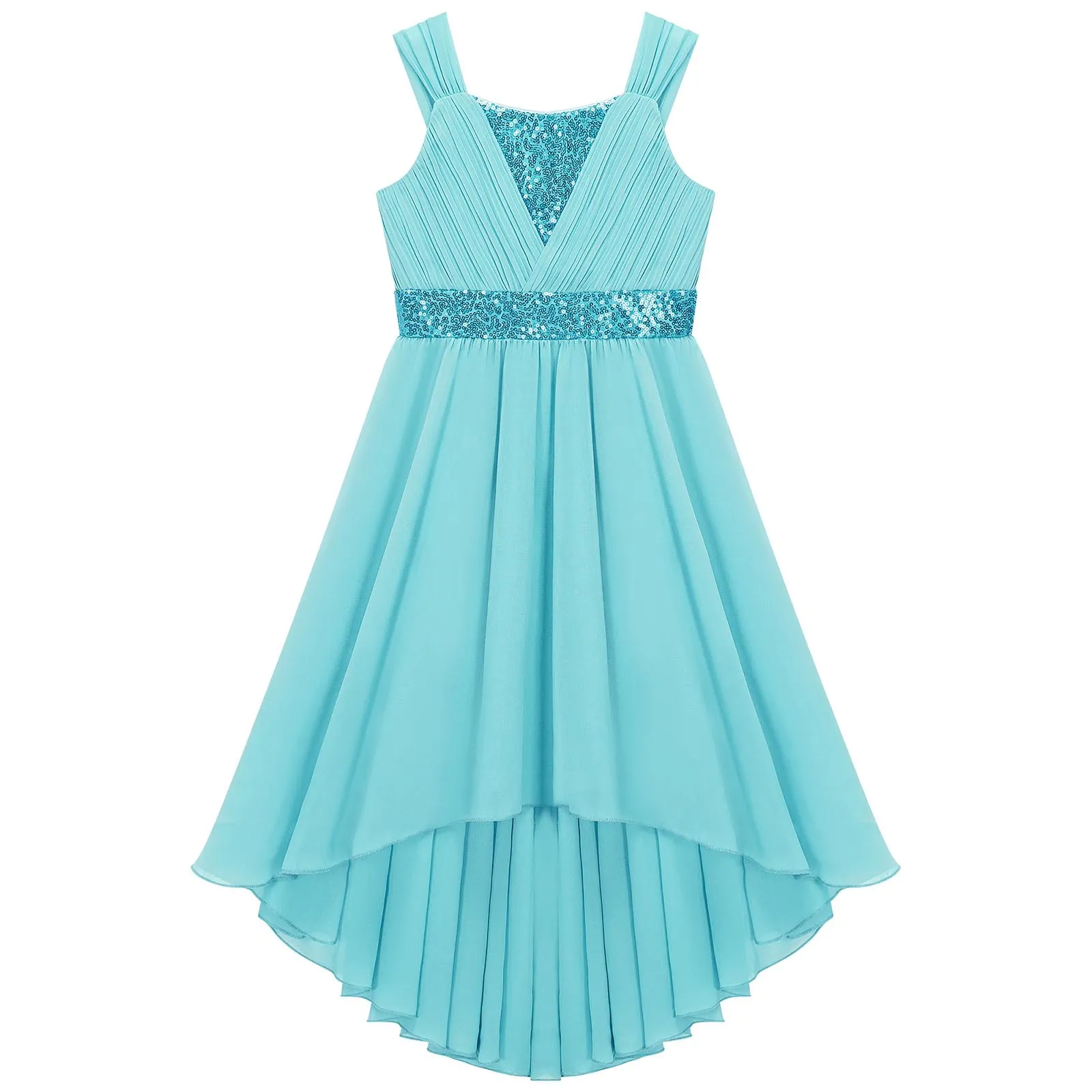Junior Bridesmaid Dress Kids Girls Pleated Chiffon Dress Shiny Sequins Wedding Costume Children Princess Party Pageant Dress