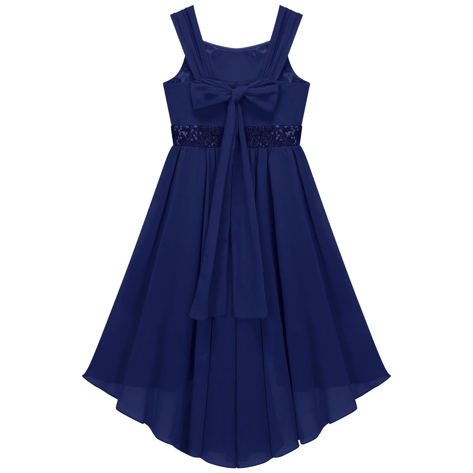 Junior Bridesmaid Dress Kids Girls Pleated Chiffon Dress Shiny Sequins Wedding Costume Children Princess Party Pageant Dress