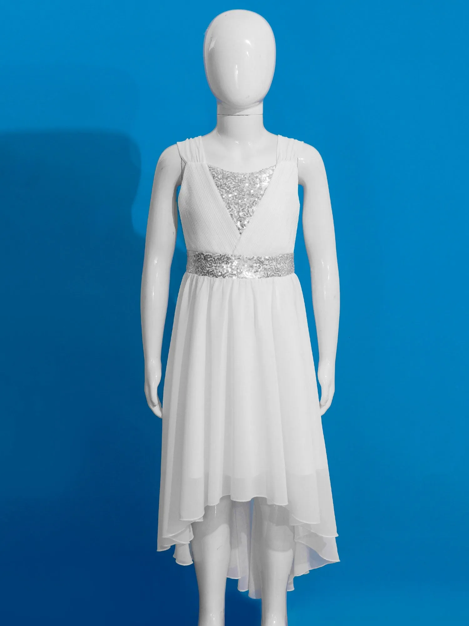 Junior Bridesmaid Dress Kids Girls Pleated Chiffon Dress Shiny Sequins Wedding Costume Children Princess Party Pageant Dress