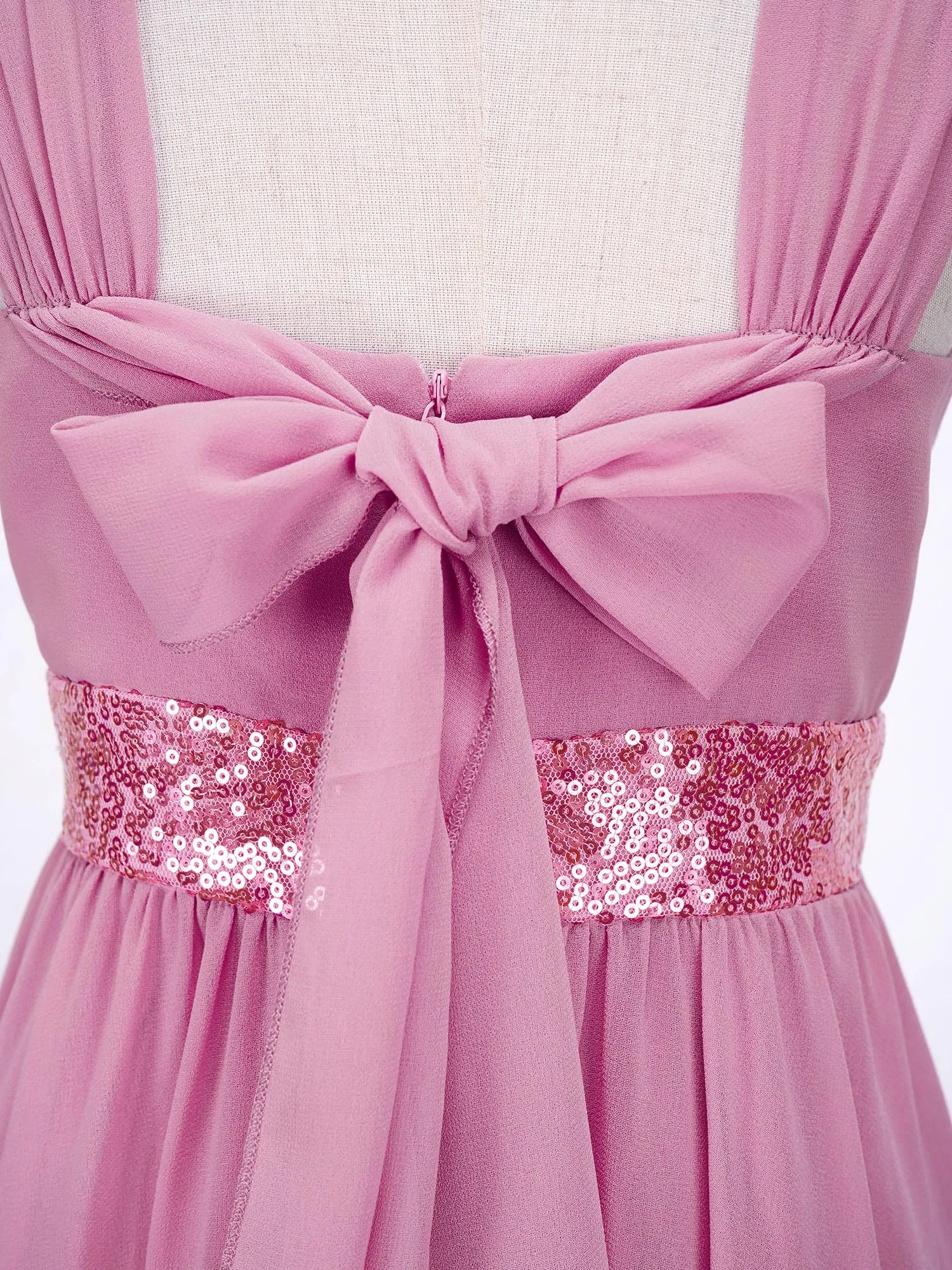 Junior Bridesmaid Dress Kids Girls Pleated Chiffon Dress Shiny Sequins Wedding Costume Children Princess Party Pageant Dress