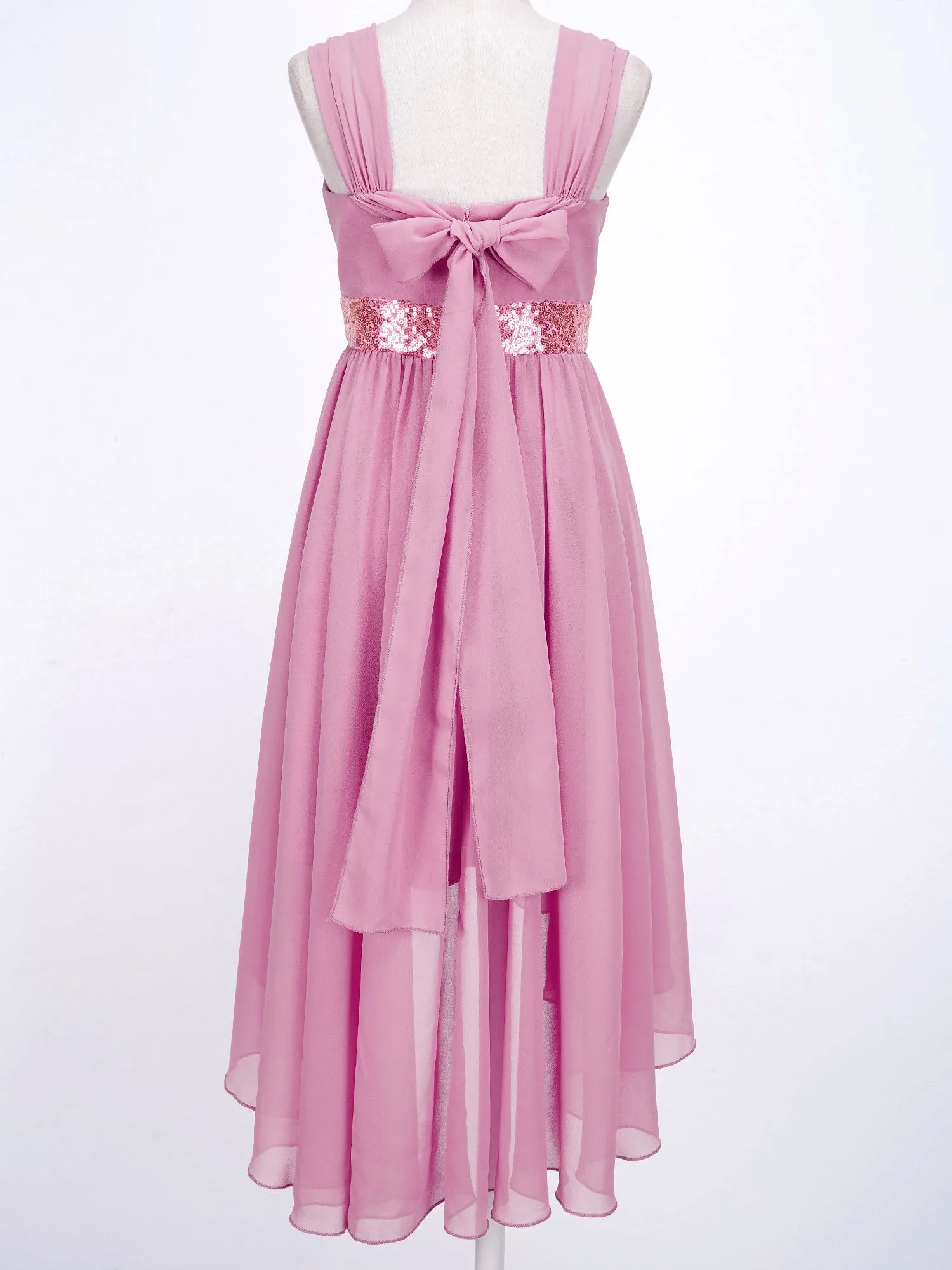 Junior Bridesmaid Dress Kids Girls Pleated Chiffon Dress Shiny Sequins Wedding Costume Children Princess Party Pageant Dress