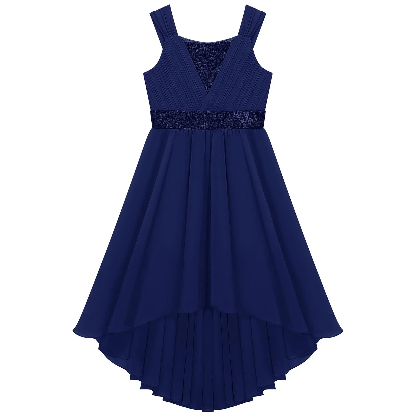 Junior Bridesmaid Dress Kids Girls Pleated Chiffon Dress Shiny Sequins Wedding Costume Children Princess Party Pageant Dress