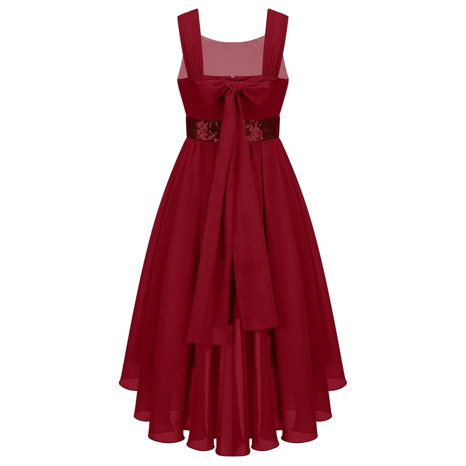 Junior Bridesmaid Dress Kids Girls Pleated Chiffon Dress Shiny Sequins Wedding Costume Children Princess Party Pageant Dress