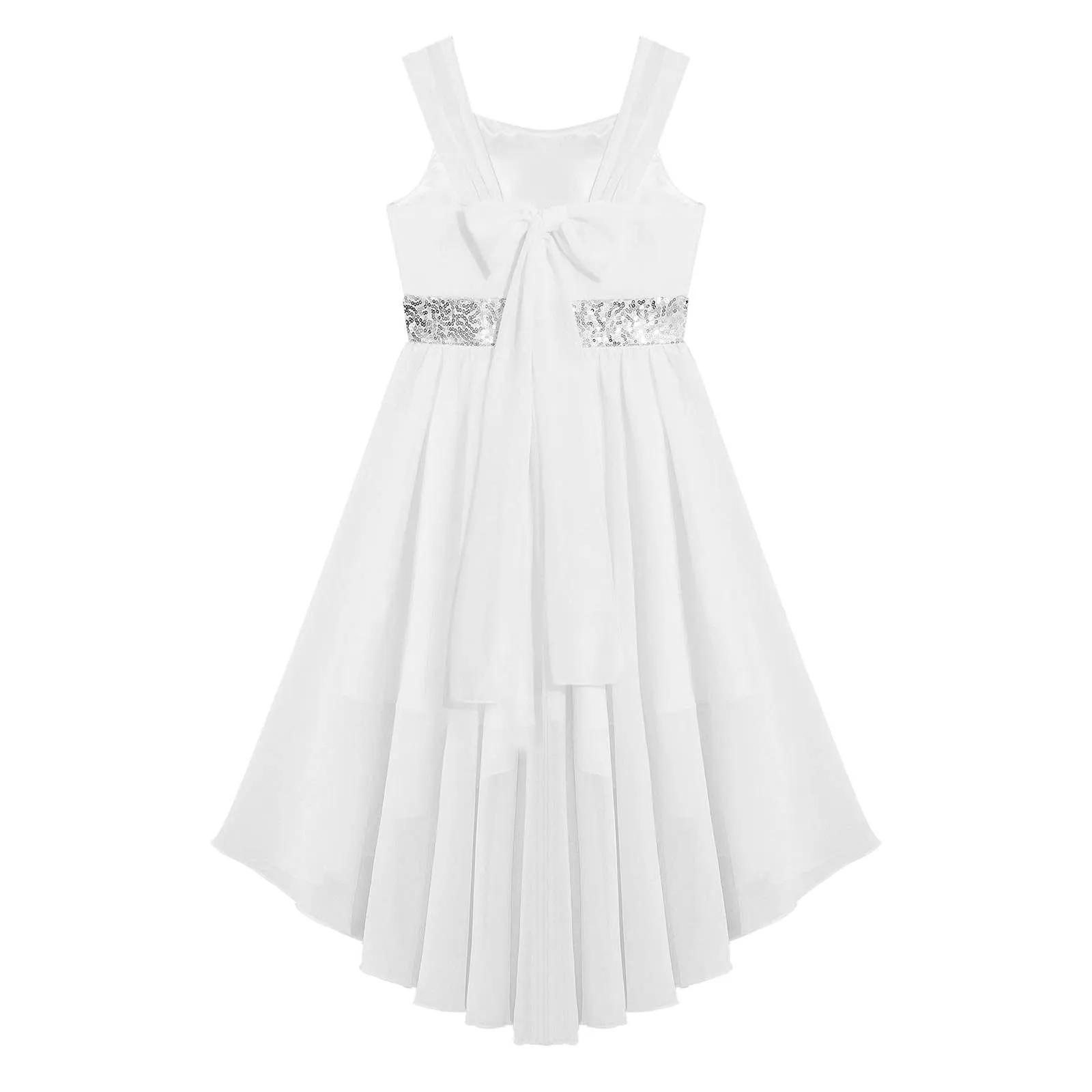 Junior Bridesmaid Dress Kids Girls Pleated Chiffon Dress Shiny Sequins Wedding Costume Children Princess Party Pageant Dress