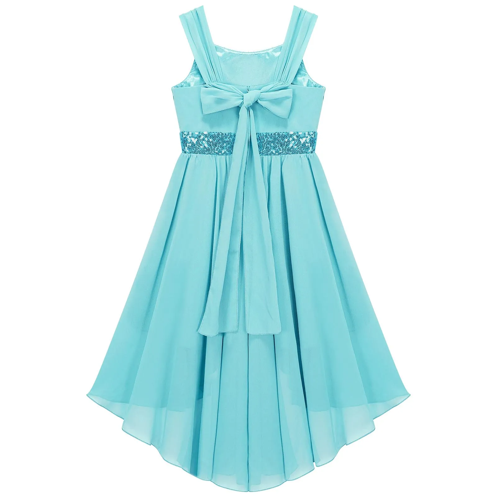 Junior Bridesmaid Dress Kids Girls Pleated Chiffon Dress Shiny Sequins Wedding Costume Children Princess Party Pageant Dress