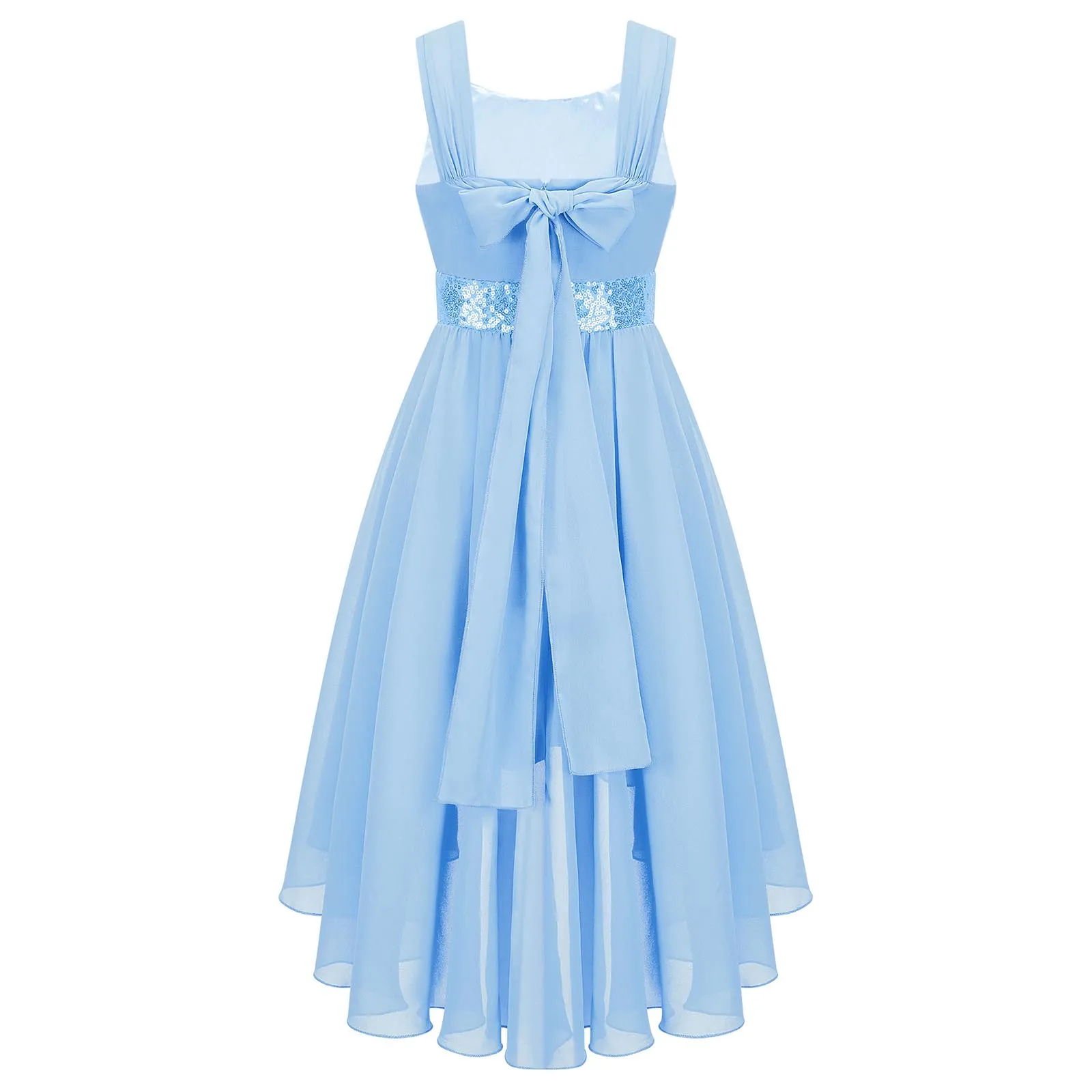 Junior Bridesmaid Dress Kids Girls Pleated Chiffon Dress Shiny Sequins Wedding Costume Children Princess Party Pageant Dress