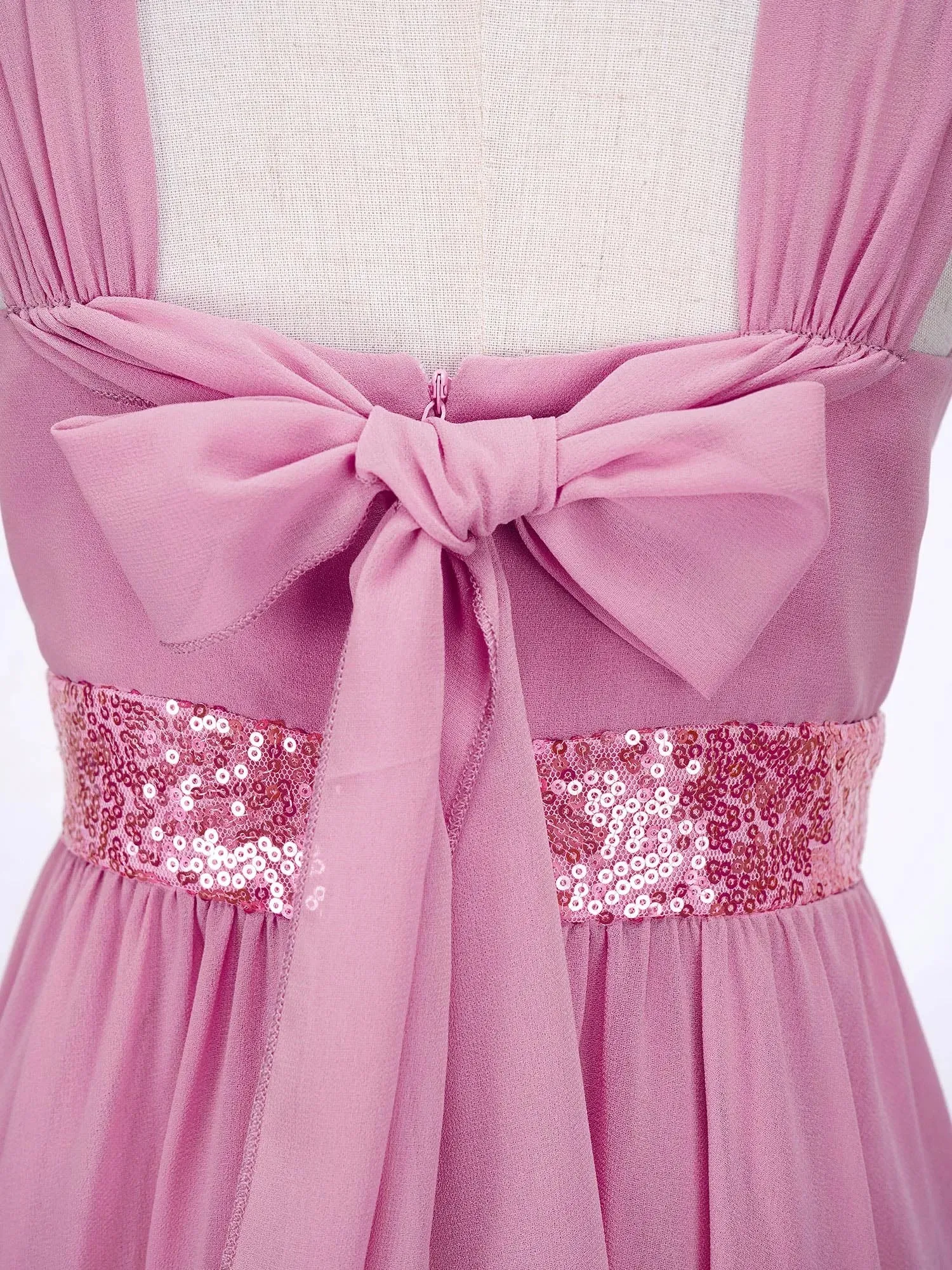 Junior Bridesmaid Dress Kids Girls Pleated Chiffon Dress Shiny Sequins Wedding Costume Children Princess Party Pageant Dress