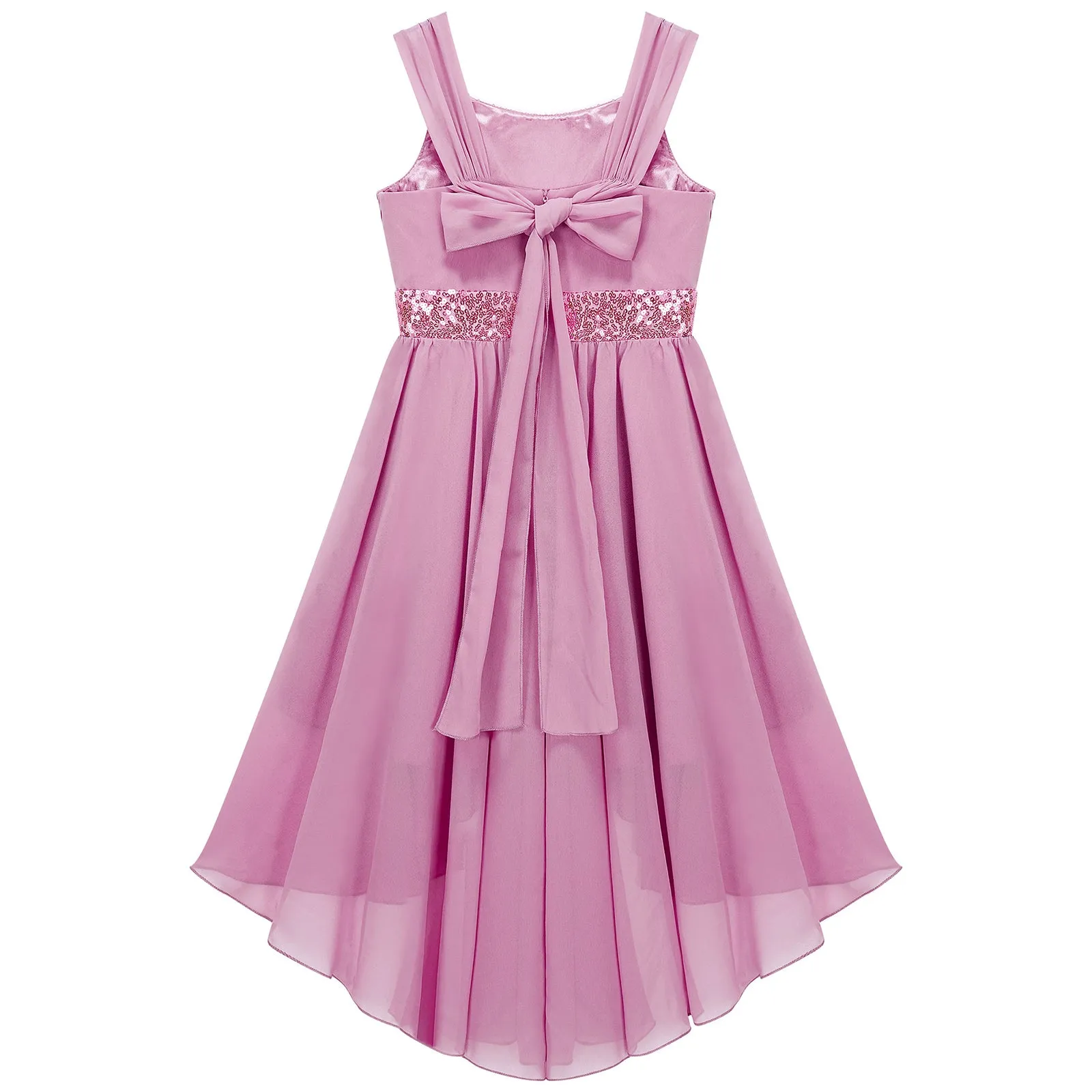 Junior Bridesmaid Dress Kids Girls Pleated Chiffon Dress Shiny Sequins Wedding Costume Children Princess Party Pageant Dress