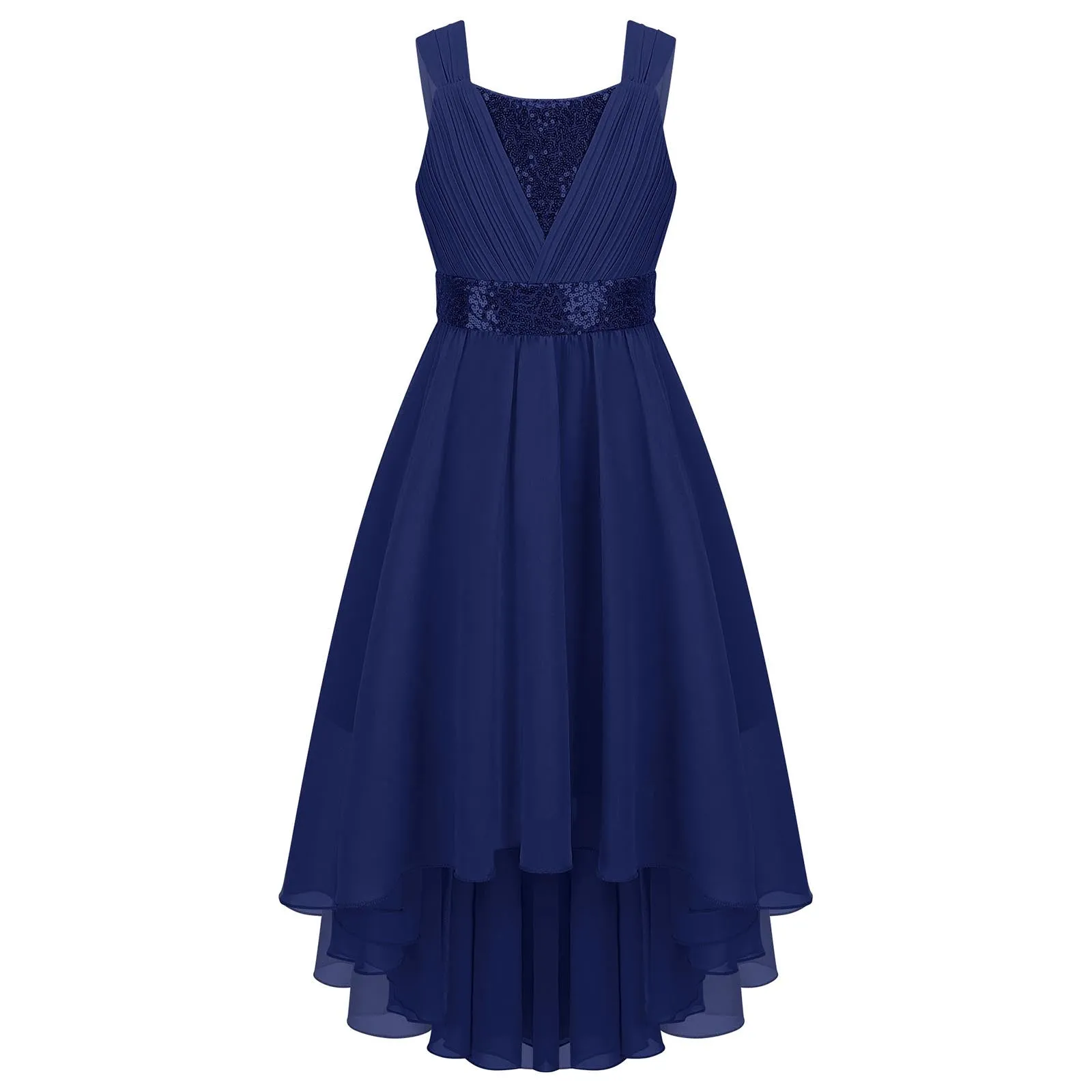 Junior Bridesmaid Dress Kids Girls Pleated Chiffon Dress Shiny Sequins Wedding Costume Children Princess Party Pageant Dress