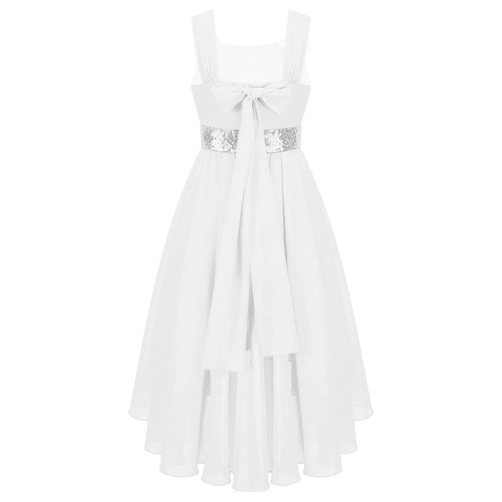 Junior Bridesmaid Dress Kids Girls Pleated Chiffon Dress Shiny Sequins Wedding Costume Children Princess Party Pageant Dress