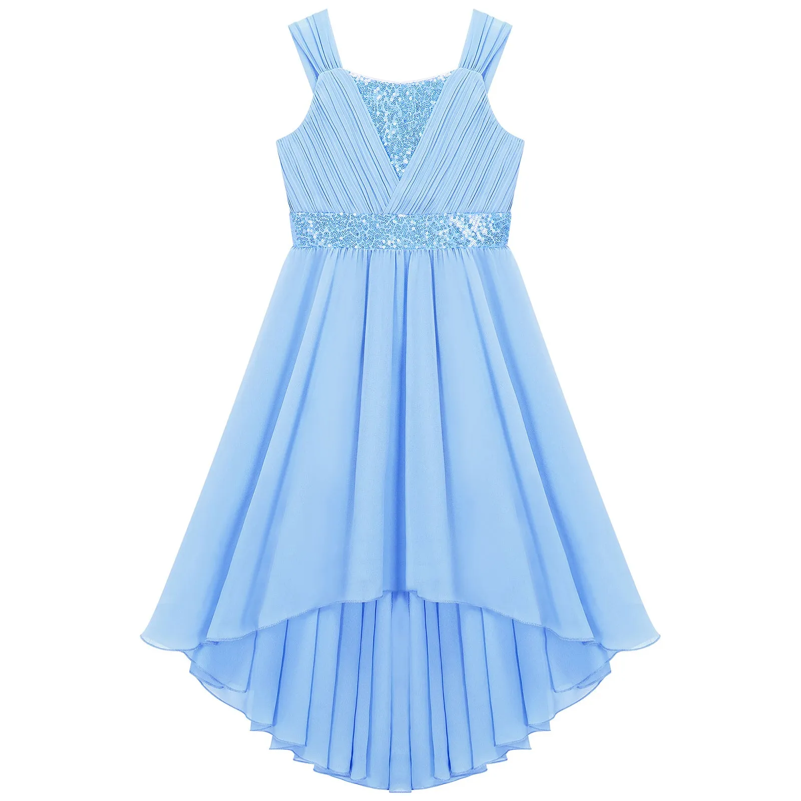 Junior Bridesmaid Dress Kids Girls Pleated Chiffon Dress Shiny Sequins Wedding Costume Children Princess Party Pageant Dress