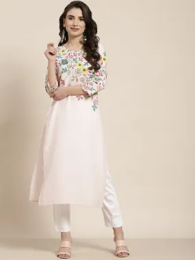 Juniper Pink Floral Printed Rayon Kurta With Sequins & Beads Work