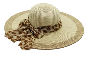 Ladies wide brim Hat with cheetah ribbon