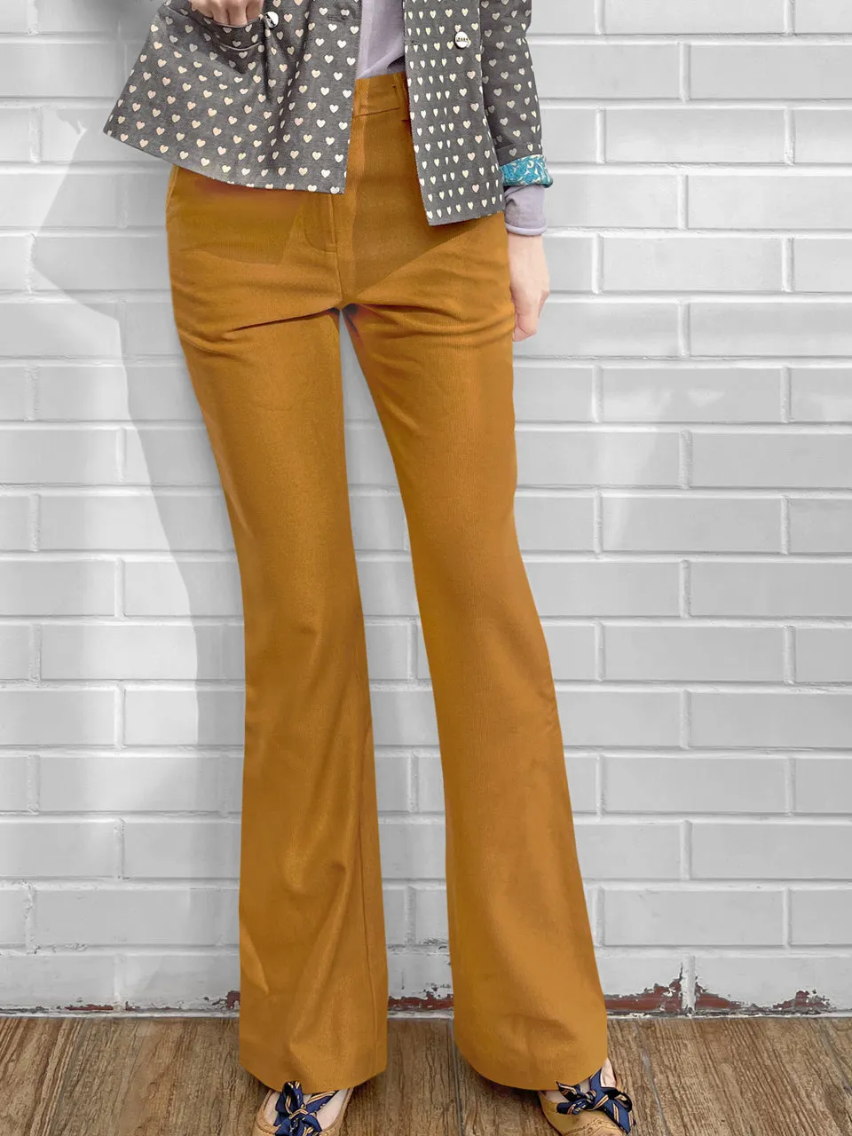 Last Chance! Sparkie Ochre Flare Leg Stretch Cotton Blend Pants