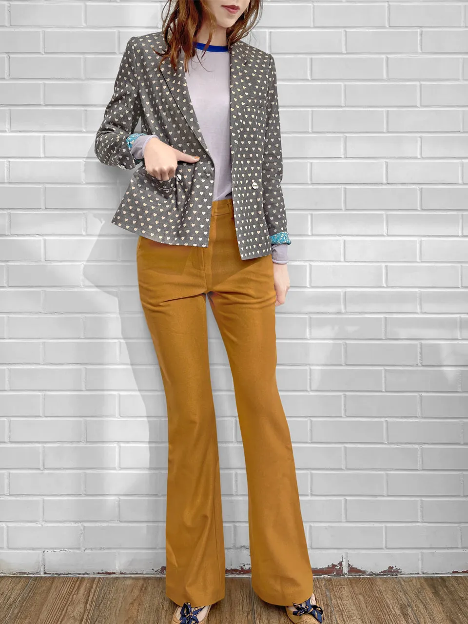Last Chance! Sparkie Ochre Flare Leg Stretch Cotton Blend Pants