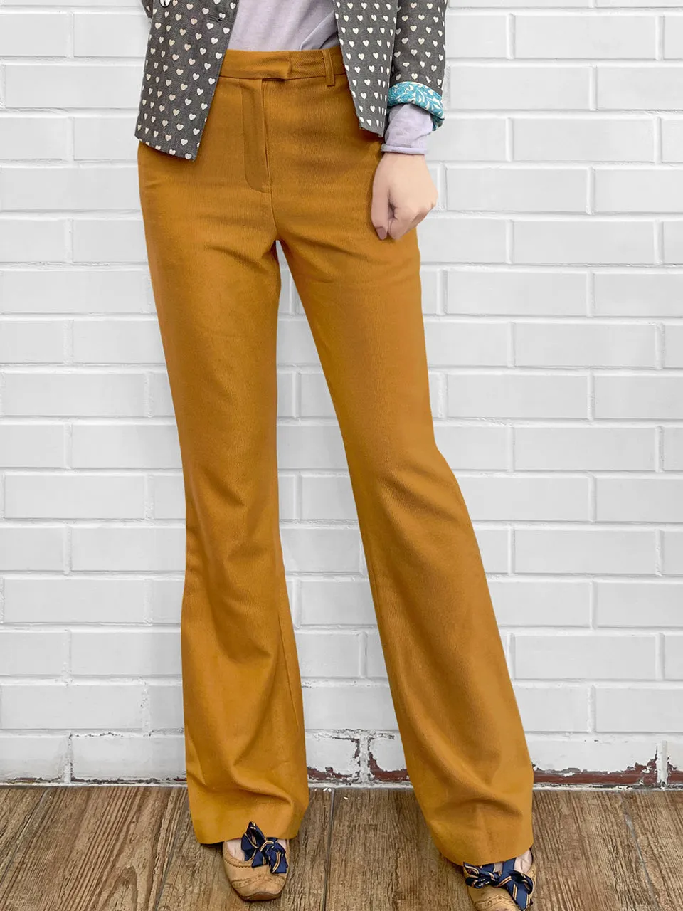 Last Chance! Sparkie Ochre Flare Leg Stretch Cotton Blend Pants