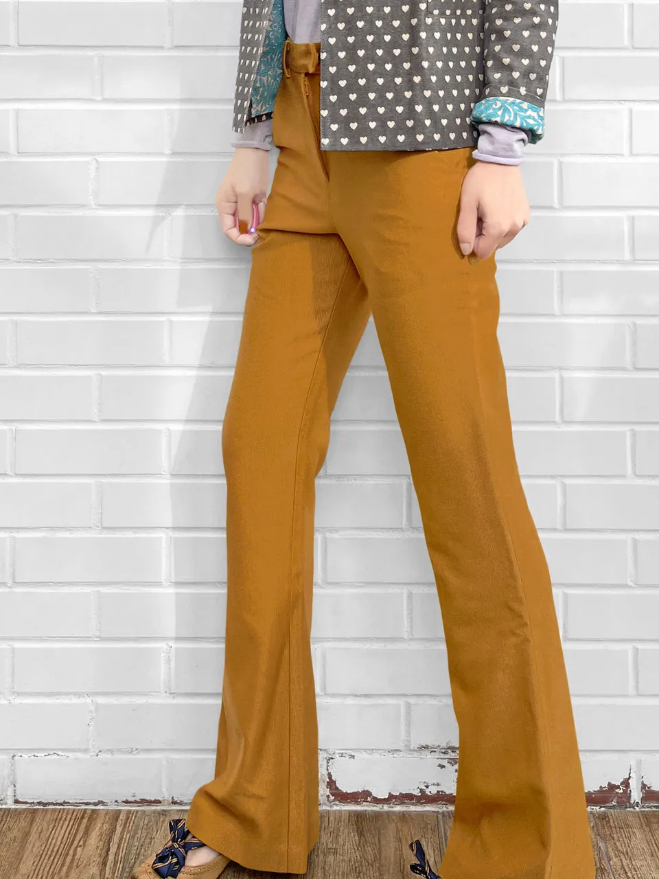 Last Chance! Sparkie Ochre Flare Leg Stretch Cotton Blend Pants