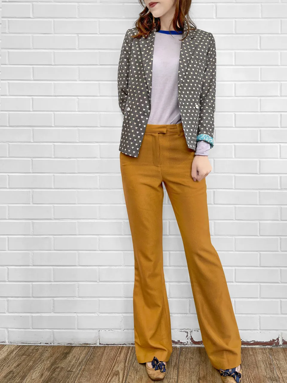 Last Chance! Sparkie Ochre Flare Leg Stretch Cotton Blend Pants