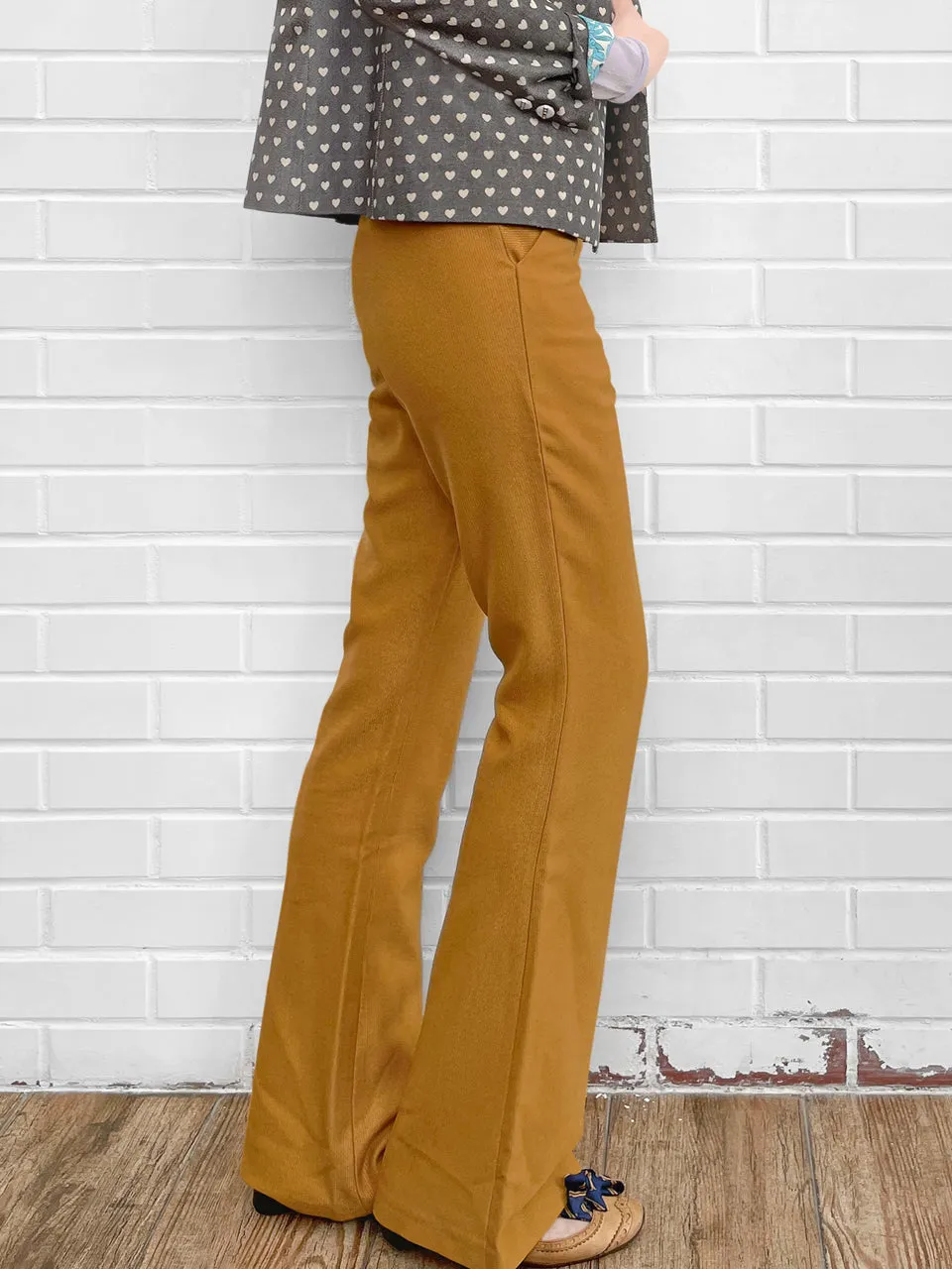 Last Chance! Sparkie Ochre Flare Leg Stretch Cotton Blend Pants