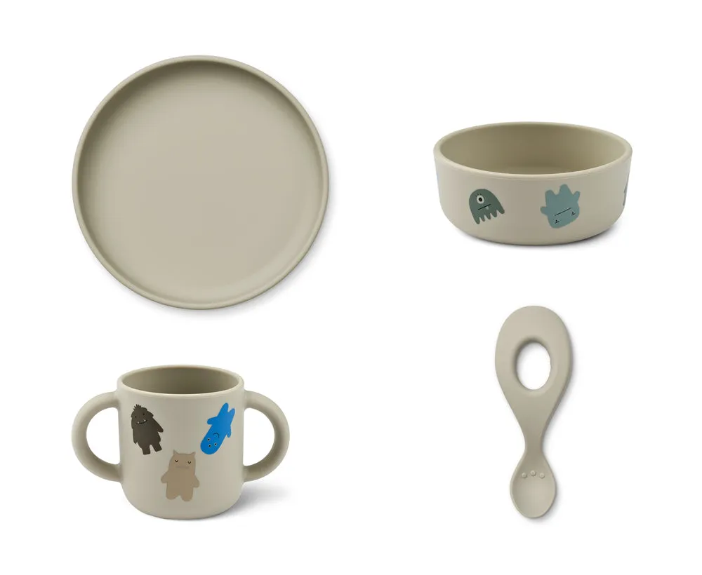 Liewood Vivi Printed Tableware Set - Monster / Mist