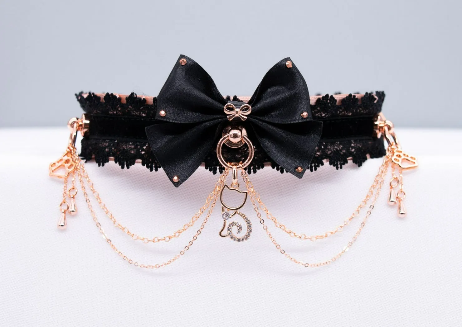 Limited Edition - Rose Gold & Black Velvet Luxury Kitten Collar