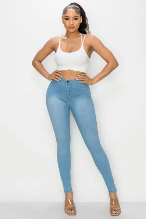 LO-126 NEW LIGHT HIGH WAISTED SKINNY DENIM JEANS DENIM ZONE USA SIGNATURE