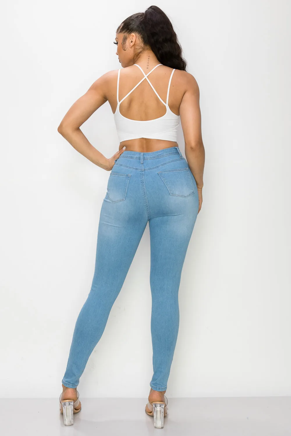 LO-126 NEW LIGHT HIGH WAISTED SKINNY DENIM JEANS DENIM ZONE USA SIGNATURE