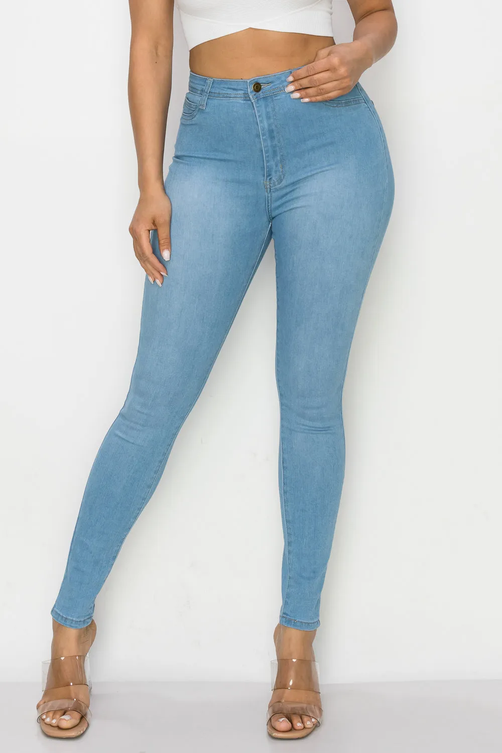 LO-126 NEW LIGHT HIGH WAISTED SKINNY DENIM JEANS DENIM ZONE USA SIGNATURE