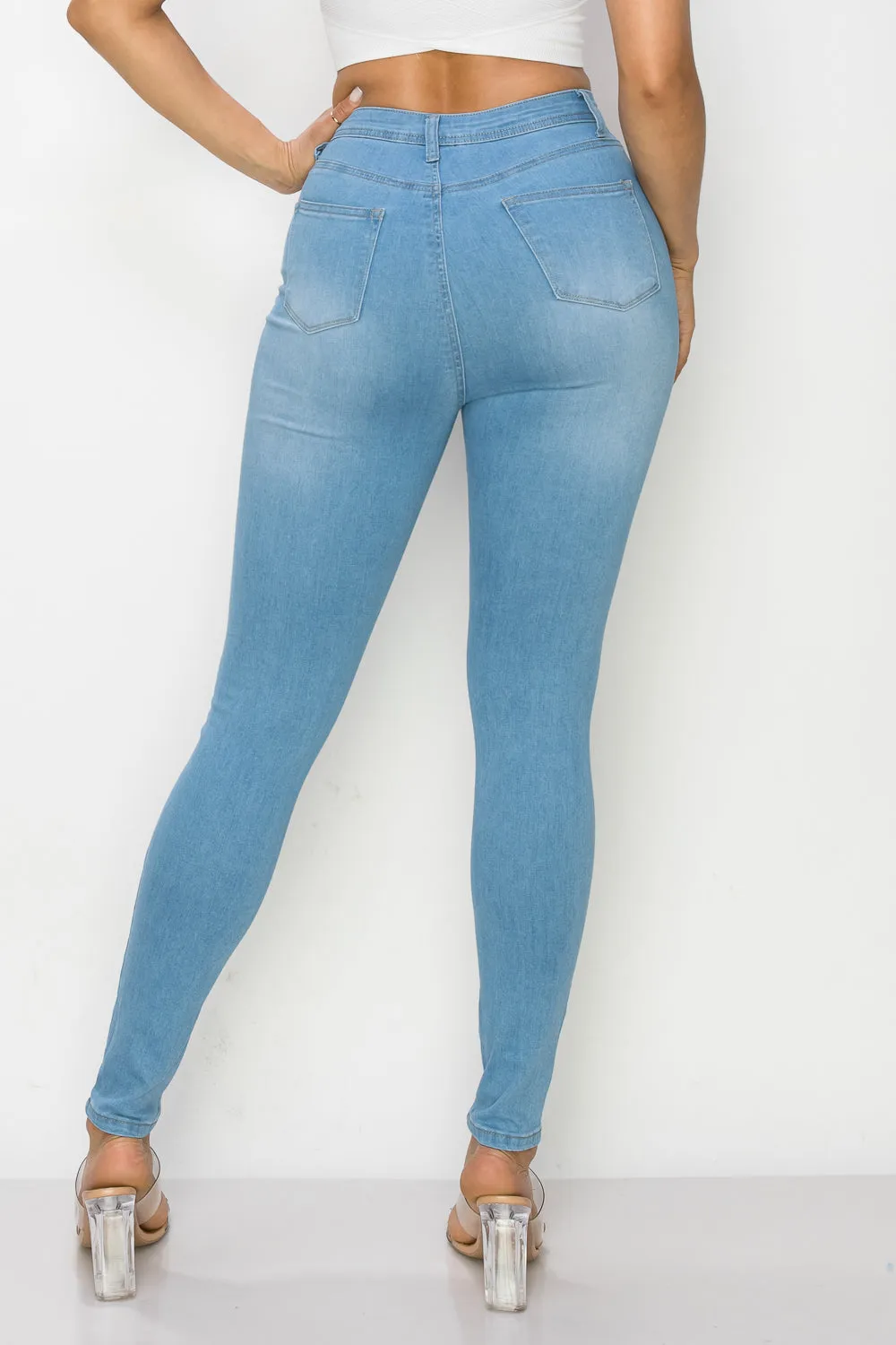 LO-126 NEW LIGHT HIGH WAISTED SKINNY DENIM JEANS DENIM ZONE USA SIGNATURE