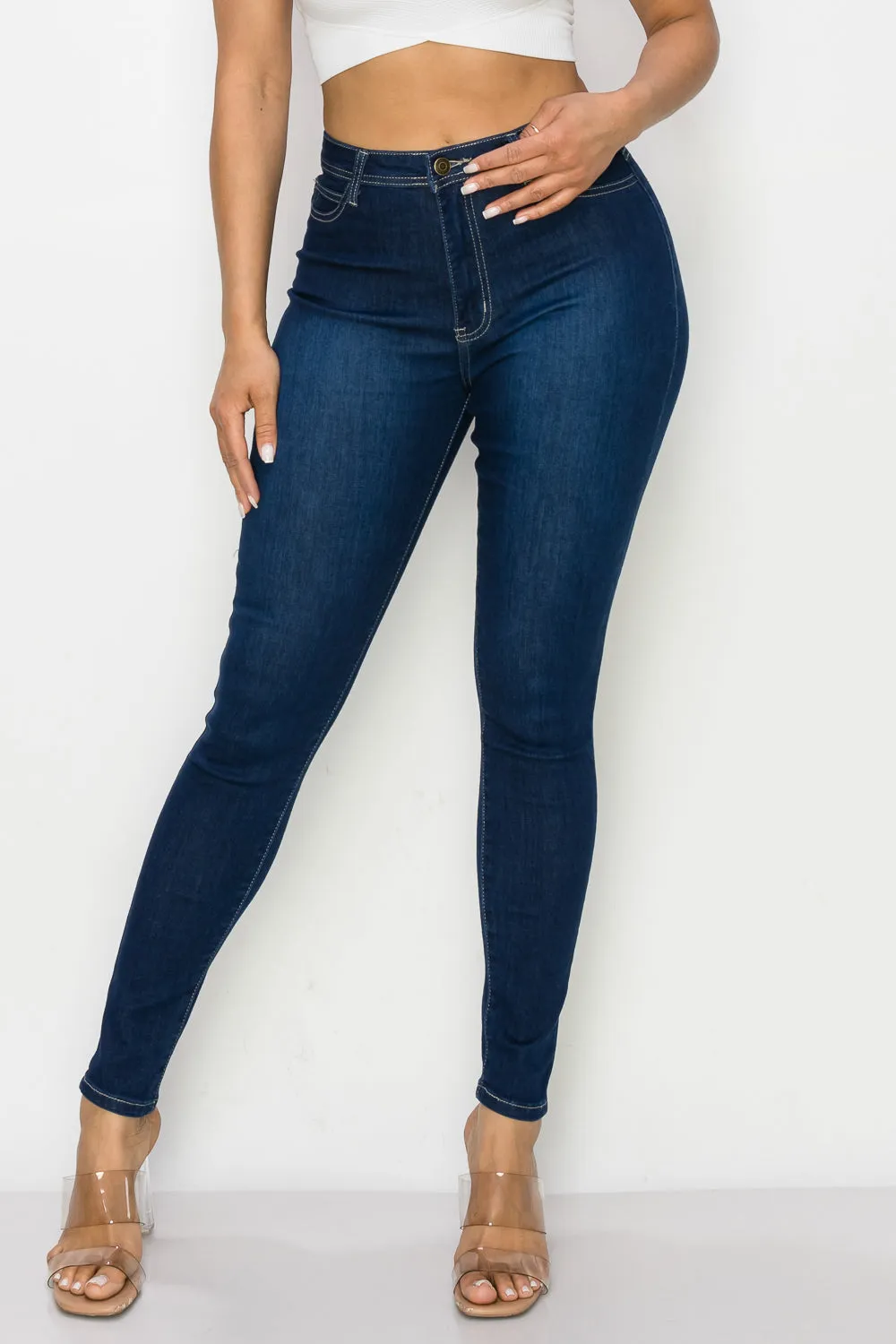 LO-126 OPEN PACK DARK BLUE HIGH WAISTED SKINNY DENIM JEANS