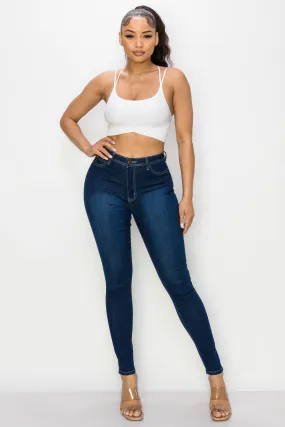 LO-126 OPEN PACK DARK BLUE HIGH WAISTED SKINNY DENIM JEANS