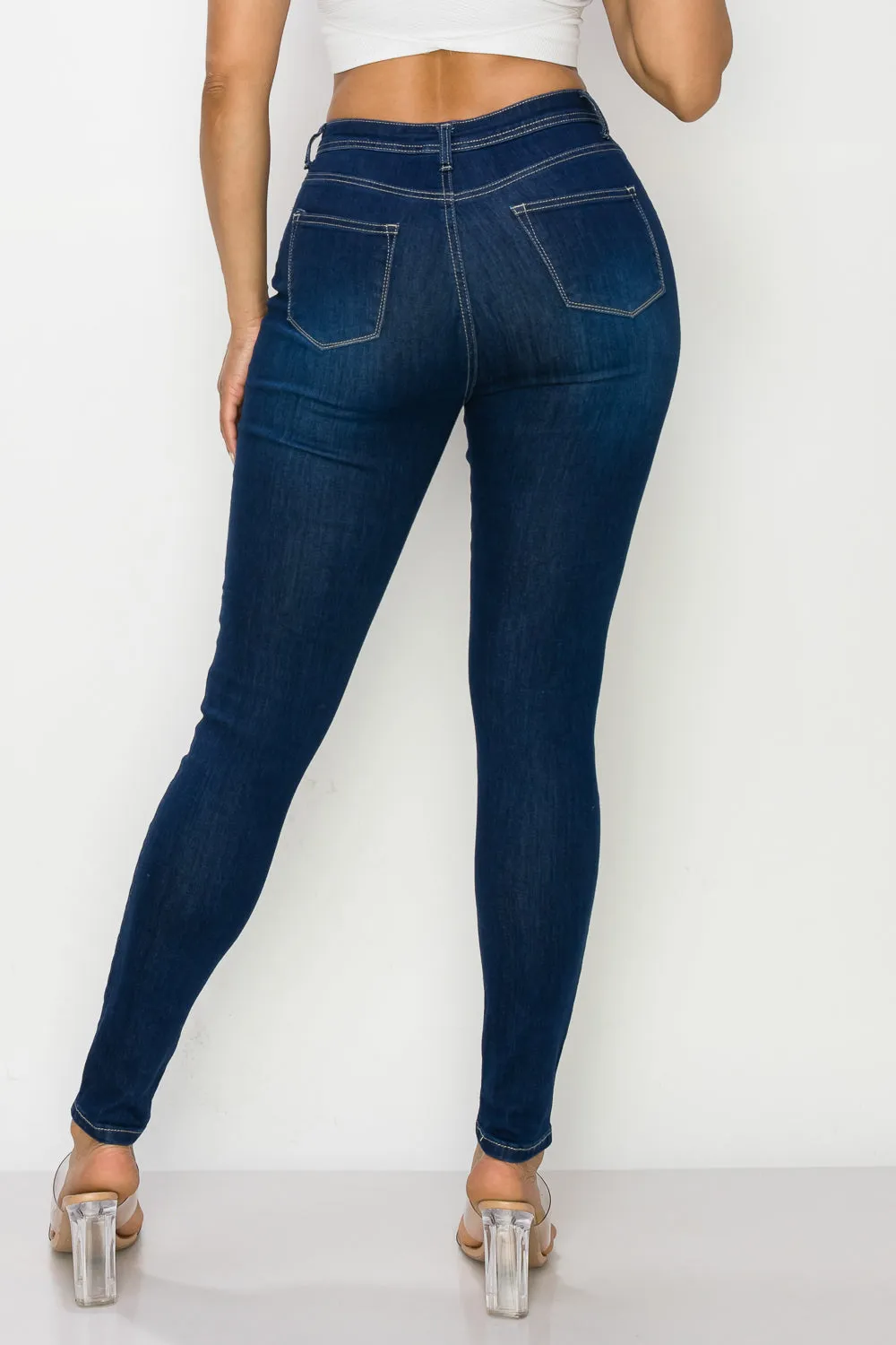 LO-126 OPEN PACK DARK BLUE HIGH WAISTED SKINNY DENIM JEANS