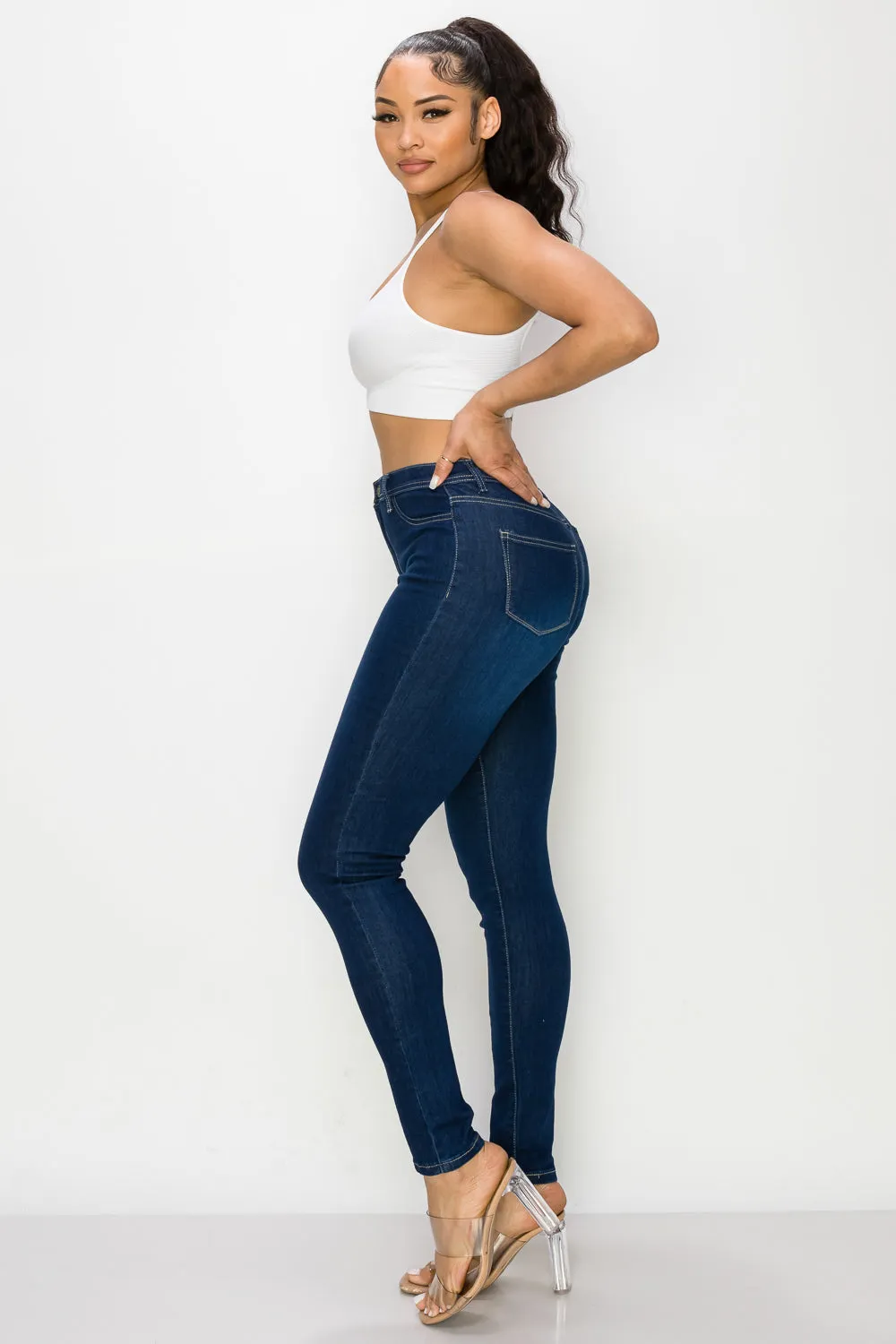 LO-126 OPEN PACK DARK BLUE HIGH WAISTED SKINNY DENIM JEANS