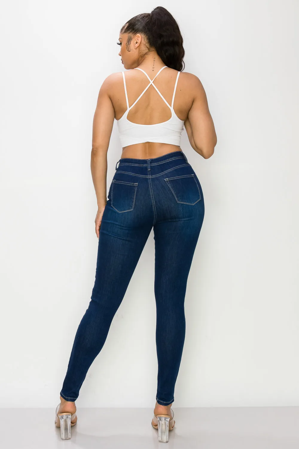 LO-126 OPEN PACK DARK BLUE HIGH WAISTED SKINNY DENIM JEANS