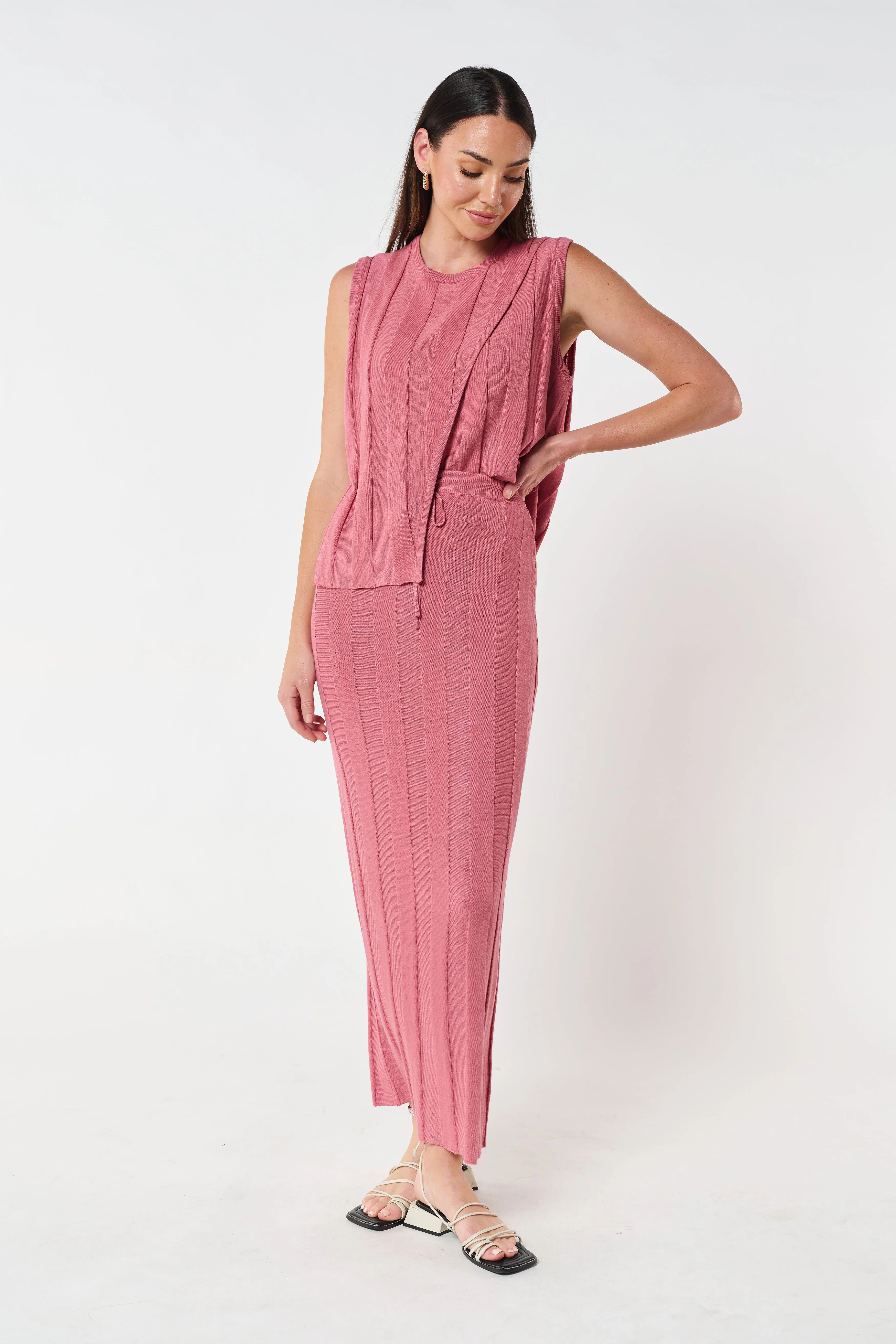 Lulu Column Knit Midi Skirt - Rose